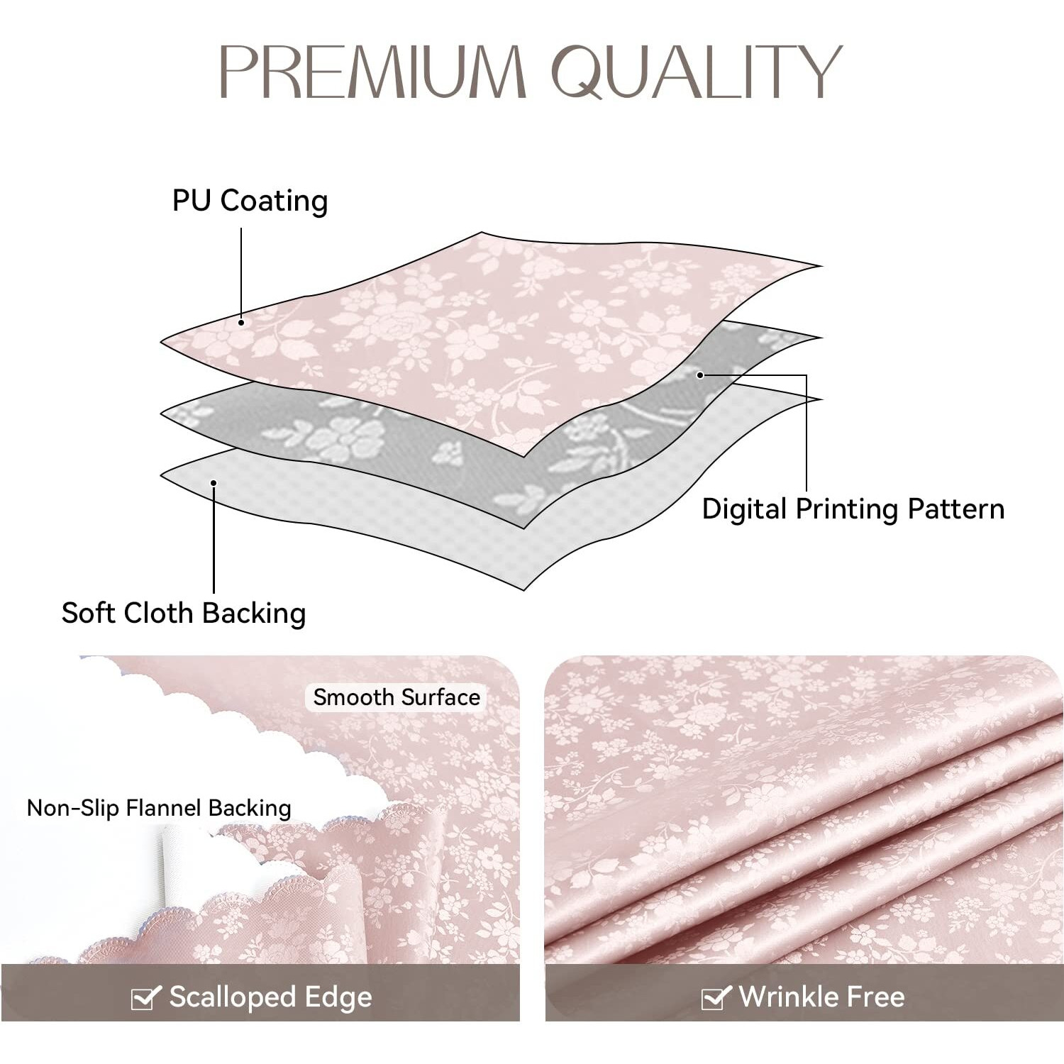 Romanstile Rectangle Vinyl Tablecloth,100% Waterproof Heavy Duty Oil Spill Proof Stain Resistant Plastic Pu Table Cover With Flannel Backing For Kitchen, Dining (Rose Pink, 54 X 78)