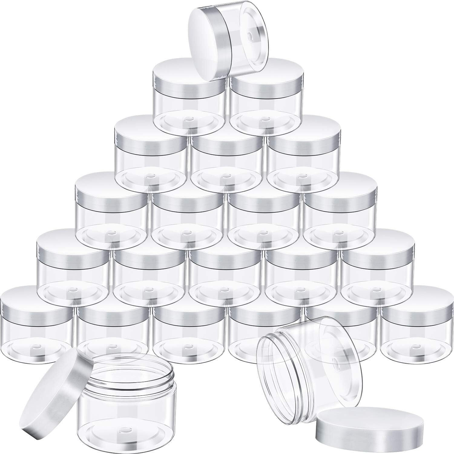 Satinior 24 Pieces Empty Clear Plastic Jars With Lids Round Storage Containers Wide Mouth For Beauty Product Cosmetic Cream Lotion Liquid Butter Craft And Food(Clear Lid,32 Oz)