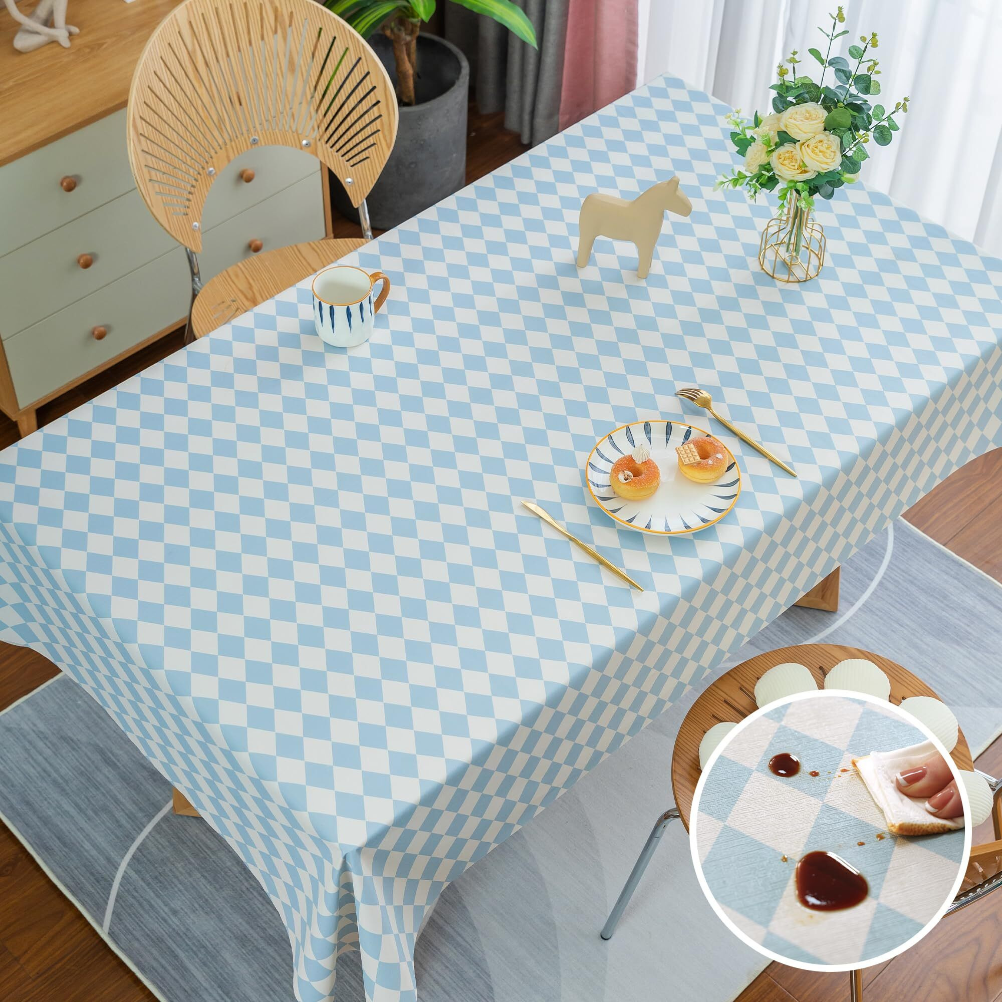 Homoheini Rectangle Table Cloth,100% Waterproof Tablecloth Oil Proof Spill Proof Vinyl Table Cloth, Wipe Clean Plastic Table Cover For Dining, Camping, Indoor And Outdoor 54"" X 78"",Blue Checkered