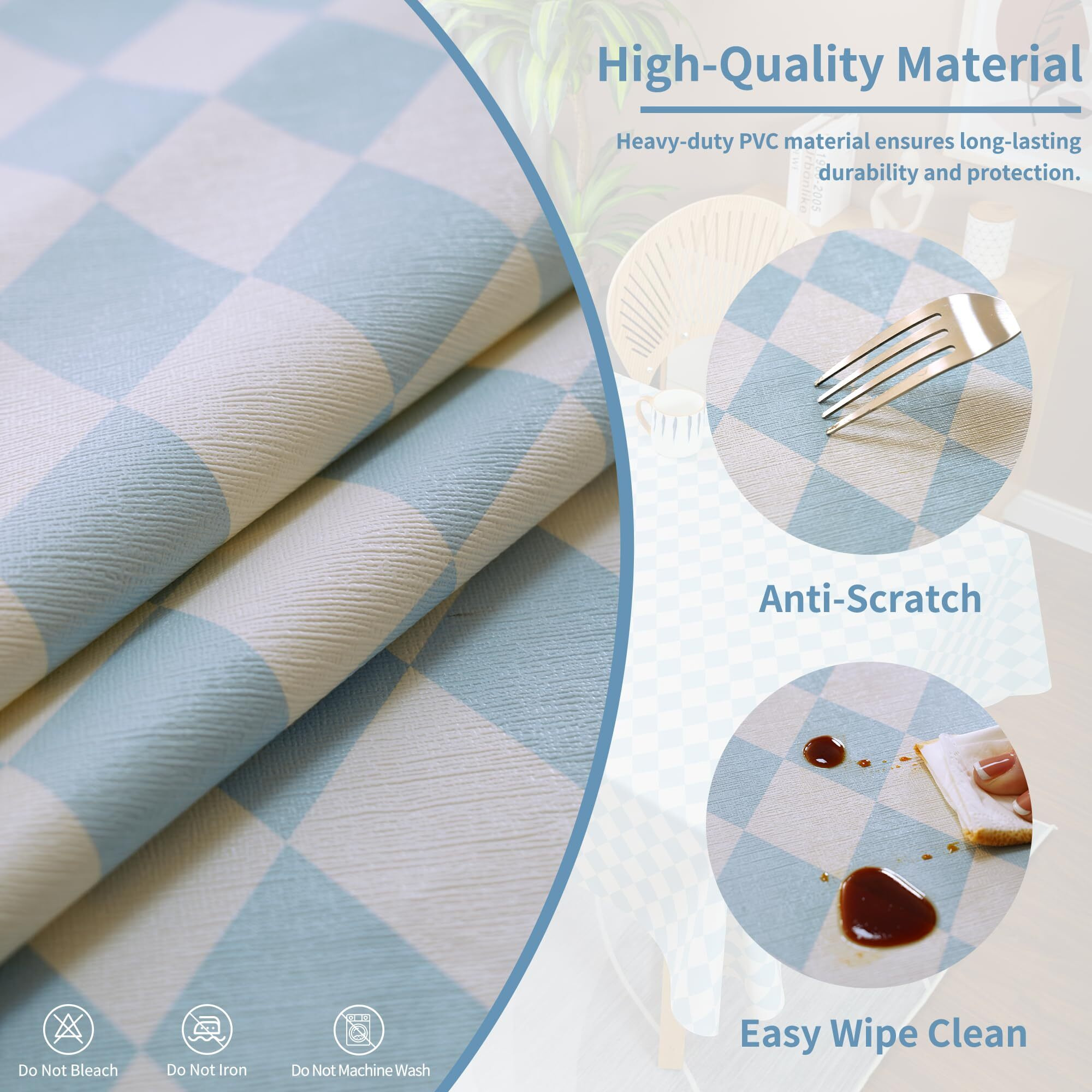Homoheini Rectangle Table Cloth,100% Waterproof Tablecloth Oil Proof Spill Proof Vinyl Table Cloth, Wipe Clean Plastic Table Cover For Dining, Camping, Indoor And Outdoor 54"" X 78"",Blue Checkered