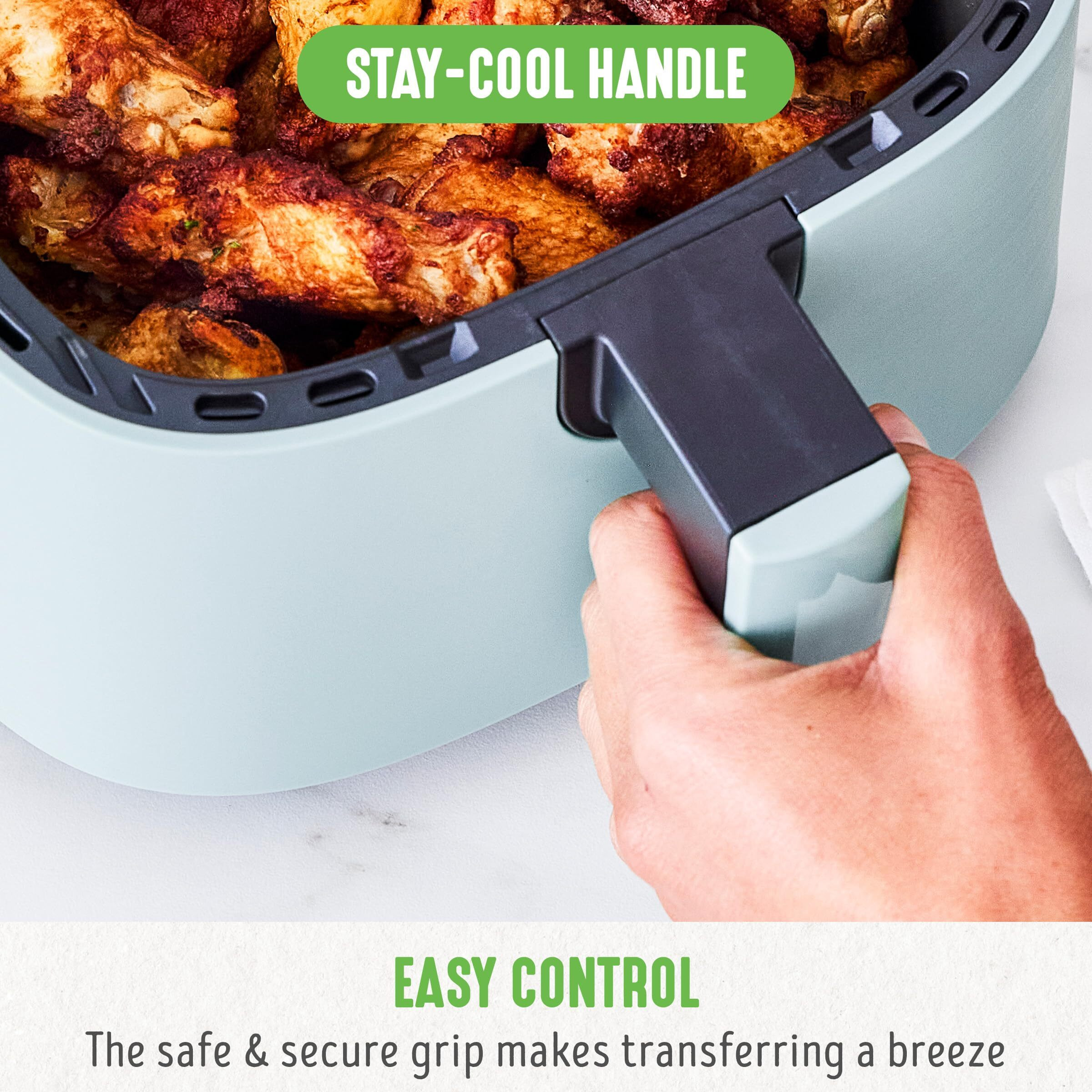 Greenlife 4.5Qt Air Fryer, Mechanical Dial Controls, Pfas-Free Ceramic Nonstick Drawer, Adjustable Temp & Timer, Led Indicator, Oil-Less Cooking, Dishwasher Safe, Compact Family Size, Blue