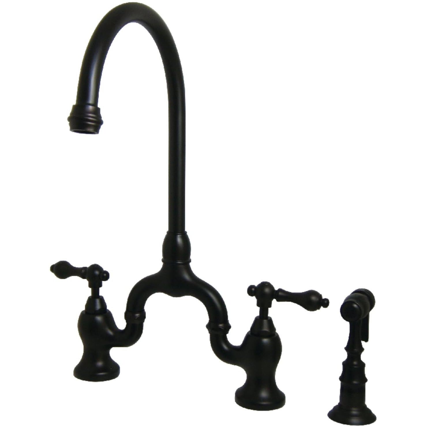 Kingston Brass Ks7795Albs English Country Bridge Kitchen Faucet With Brass Sprayer, 7-3/4 Inch Spout Reach, Oil Rubbed Bronze