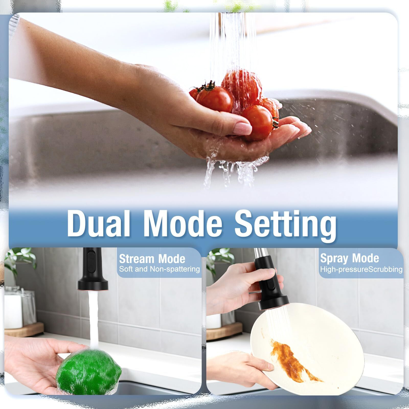 Djs Kitchen Faucets With Pull Down Sprayer Oil Rubbed Bronze -Touchless Single Handle 1 Or 3 Holes Spring Kitchen Sink Faucet With Deck Plate For Farmhouse Rv Vessel Basin