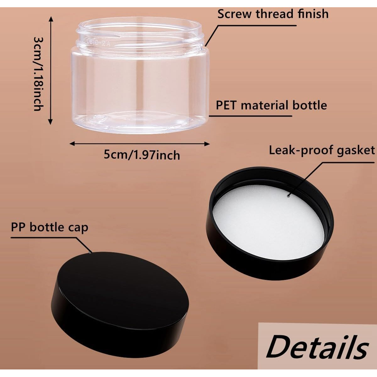 Naturahand 16 Pieces 1Oz Plastic Container Jars With Inner Liners And Lids Leak-Proof Cosmetic Container For Lotions Cream, Diy Making, Kitchen Use, Bath Salt, Travel Make Up Storage