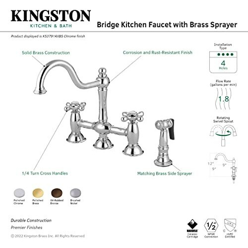 Kingston Brass Ks3795Axbs Bridge Kitchen Faucet, 9-Inch, Oil Rubbed Bronze