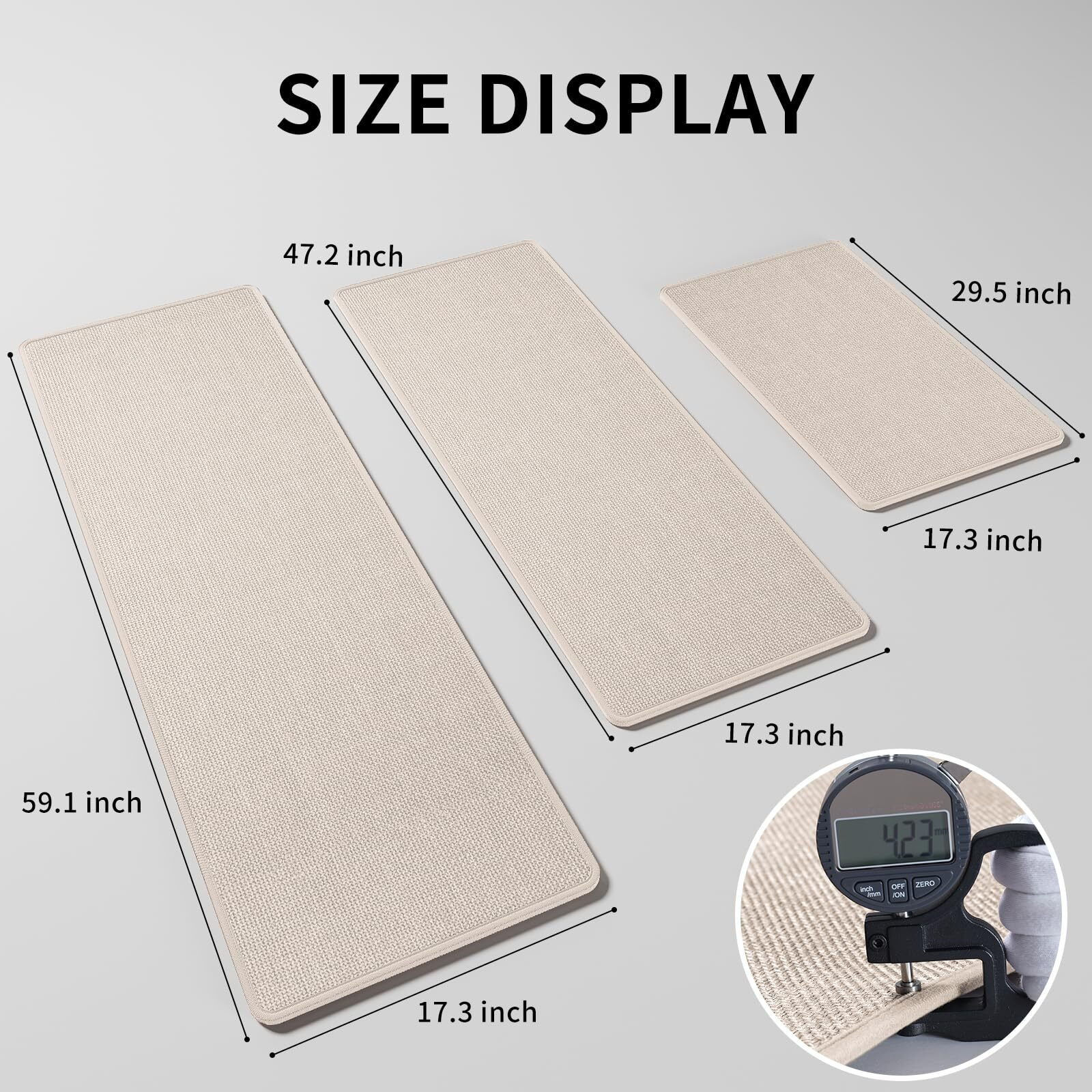 Ydkgl Kitchen Mats For Floor Water And Oil Absorbent Runner Rugs For Kitchen, Kitchen Mat In Front Of Sink,Non-Slip Kitchen Rugs,Durable Imitation Linen Kitchen Rug Beige 17X30+17X47