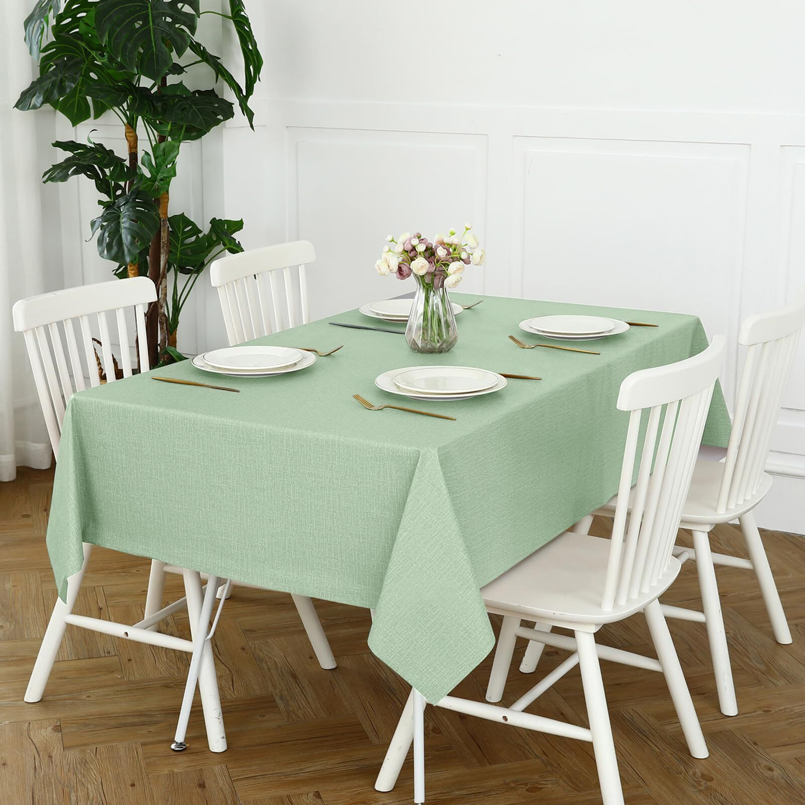 Romanstile 100% Waterproof Pvc Tablecloth Square, Oil Spill Proof Stain Resistant Vinyl Table Cloth, Wipe Clean Plastic Table Covers For Kitchen/Dining/Parties - 54 X 54 Inch, Sage