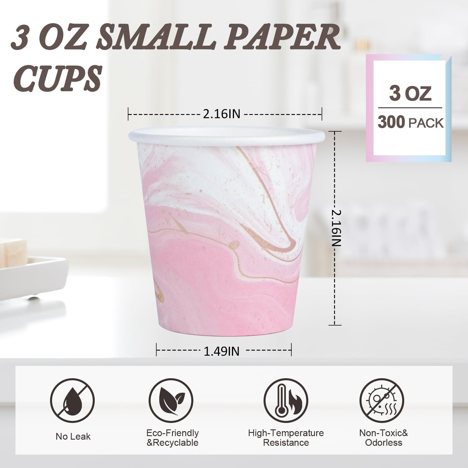 Huifany 300Pack 3 Oz Paper Cups Disposable Bathroom Cups, Small Mouthwash Cups Bath Cup 3 Oz Paper For Bathroom,Birthday Party, Travel, Events, Picnic, Bbq