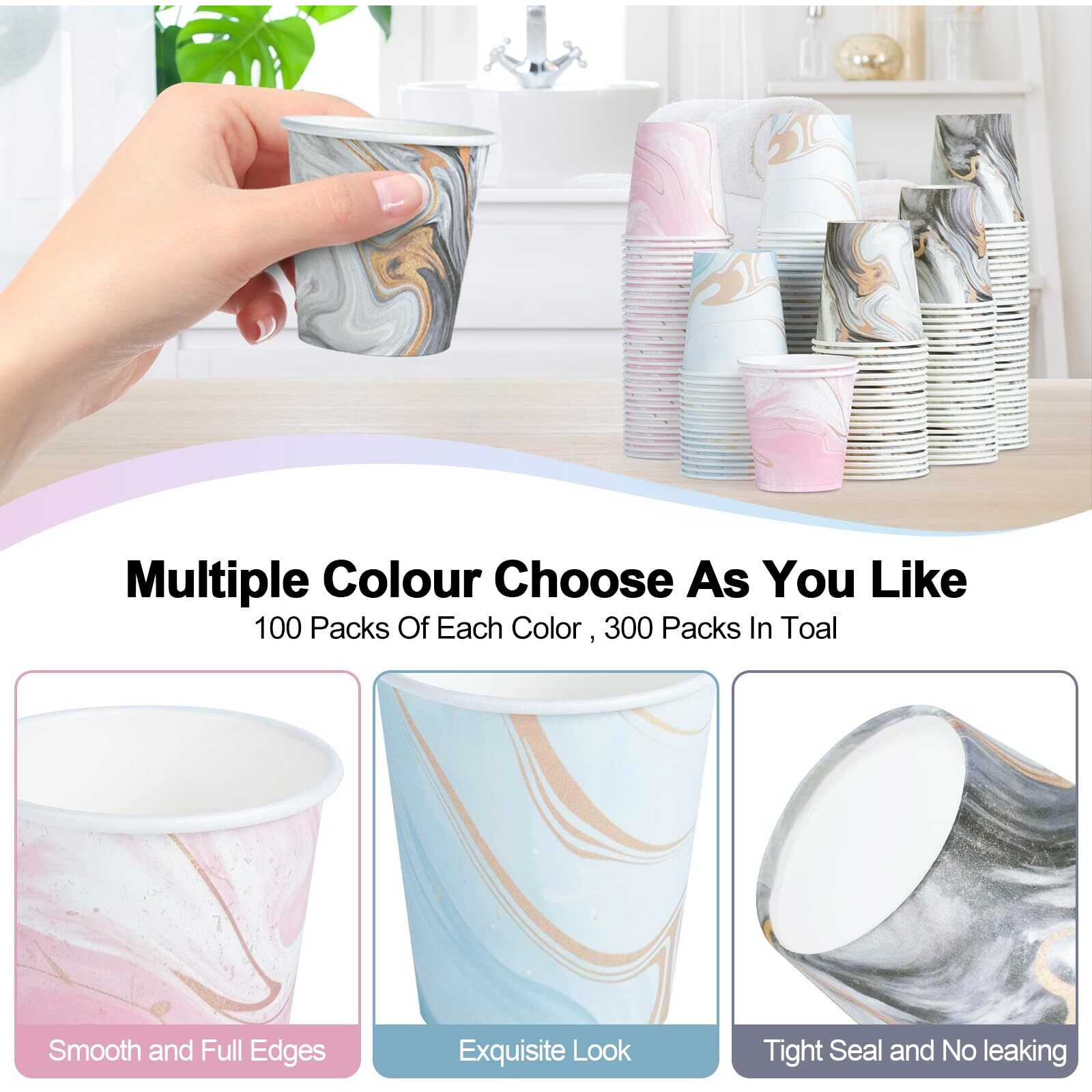 Huifany 300Pack 3 Oz Paper Cups Disposable Bathroom Cups, Small Mouthwash Cups Bath Cup 3 Oz Paper For Bathroom,Birthday Party, Travel, Events, Picnic, Bbq
