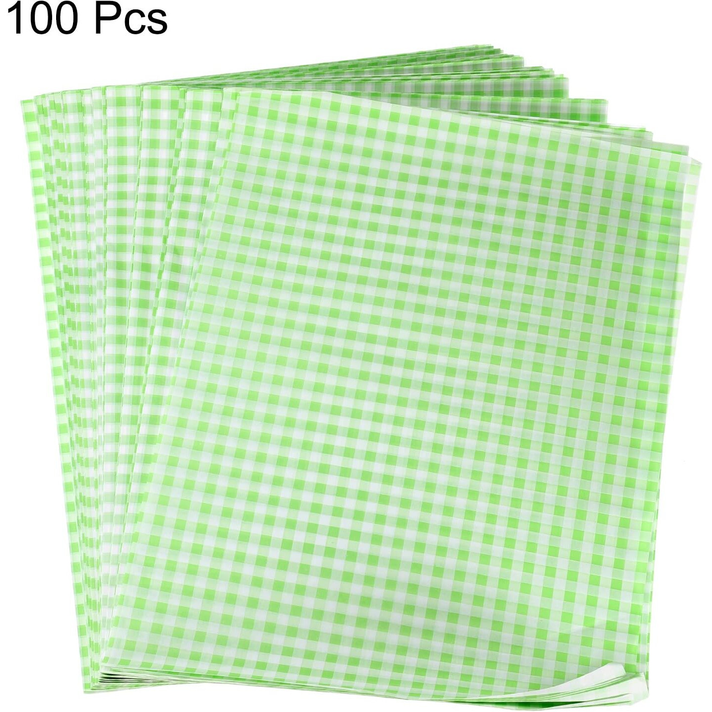 Harfington 100Pcs Square Checkered Wax Paper Sheets 14.96"" X 11.02"" Oil-Absorbing Dry Food Wrapping Paper For Sandwich Baking Paper Liners Picnic Basket Bread Hamburger Wrap Kitchen, Green