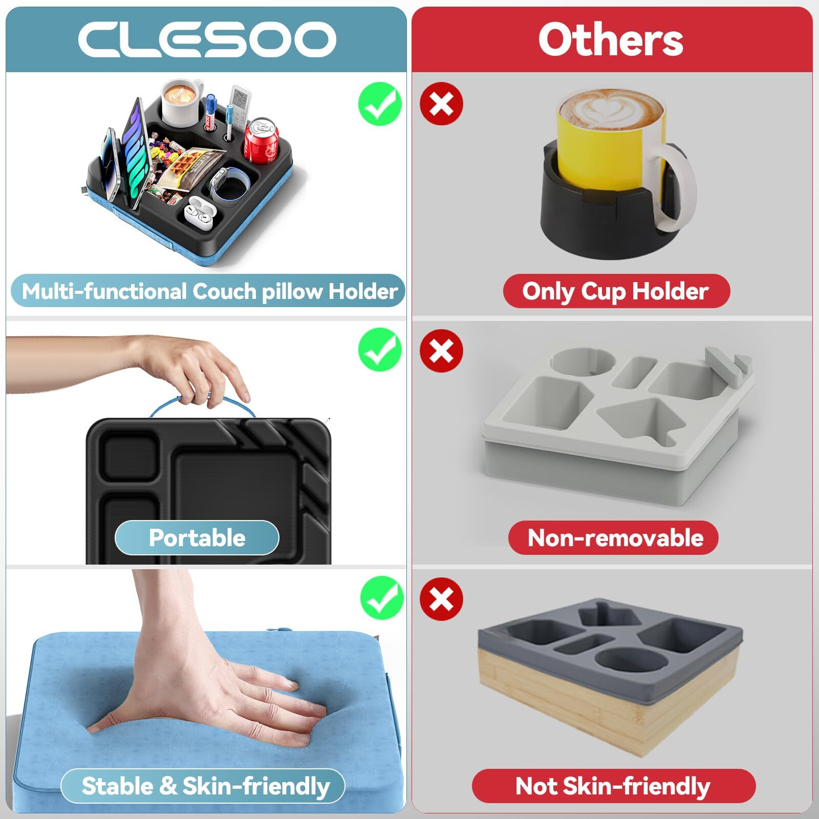 Couch Cup Holder Tray Silicone Couch Cup Holder Pillow Sofa Bed Caddy Organizer Sofa Drink Holder No Spill Portable Snack Caddy Bed Tray Remote Holder Sofa Storage For Phone Tab Pen Key Beverage Blue