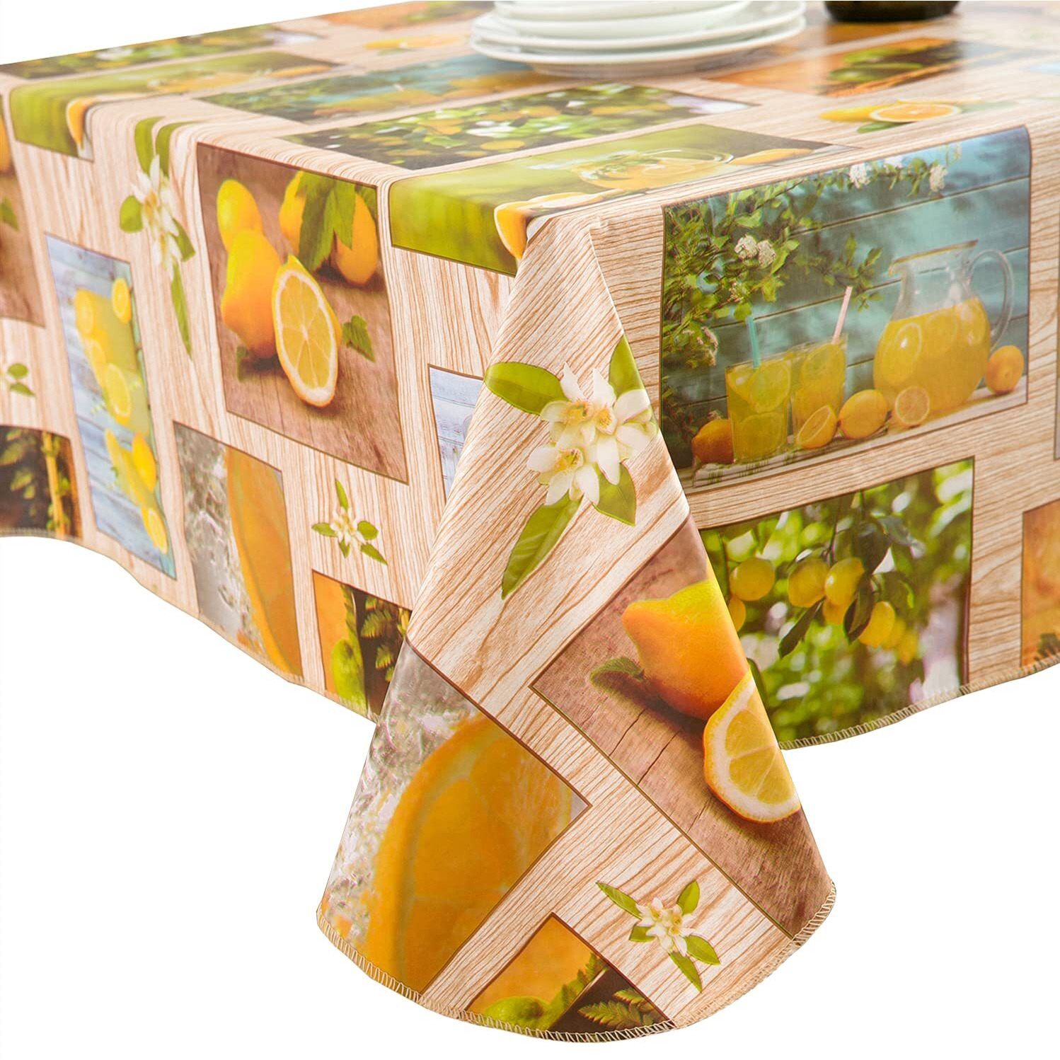 Vinyl Tablecloth With Flannel Backed Waterproof Oil-Proof Pvc Table Cloth Wipeable Spill-Proof Plastic Table Cover For Indoor And Outdoor(Lemon Style, 60 X 102 Inch Rectangle)