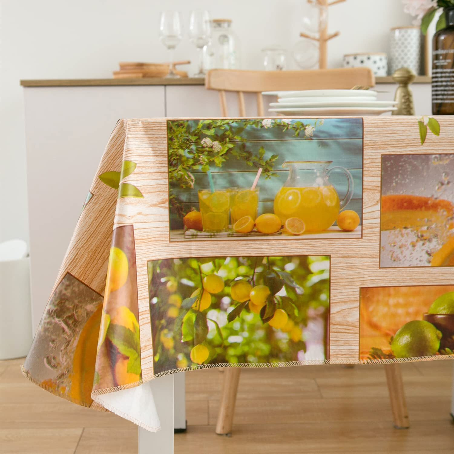 Vinyl Tablecloth With Flannel Backed Waterproof Oil-Proof Pvc Table Cloth Wipeable Spill-Proof Plastic Table Cover For Indoor And Outdoor(Lemon Style, 60 X 84 Inch Rectangle)