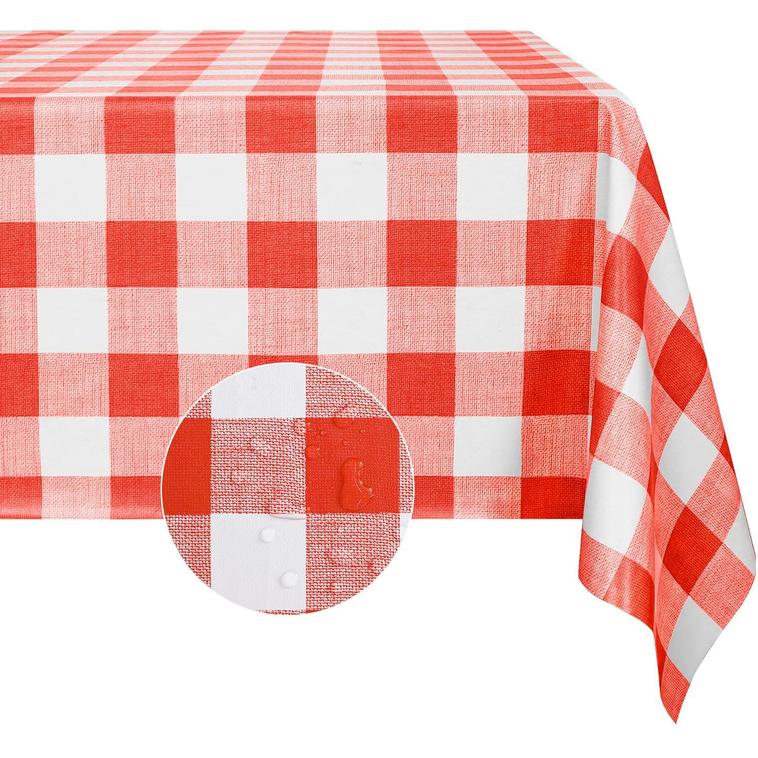 Romanstile Rectangle Plastic Tablecloth, 100% Waterproof Oil-Proof Checkered Pvc Table Cloth, Heavy Duty Vinyl Table Cover For Dining, Camping, Picnic, Outdoor - 54 X 120 Inch, Red And White
