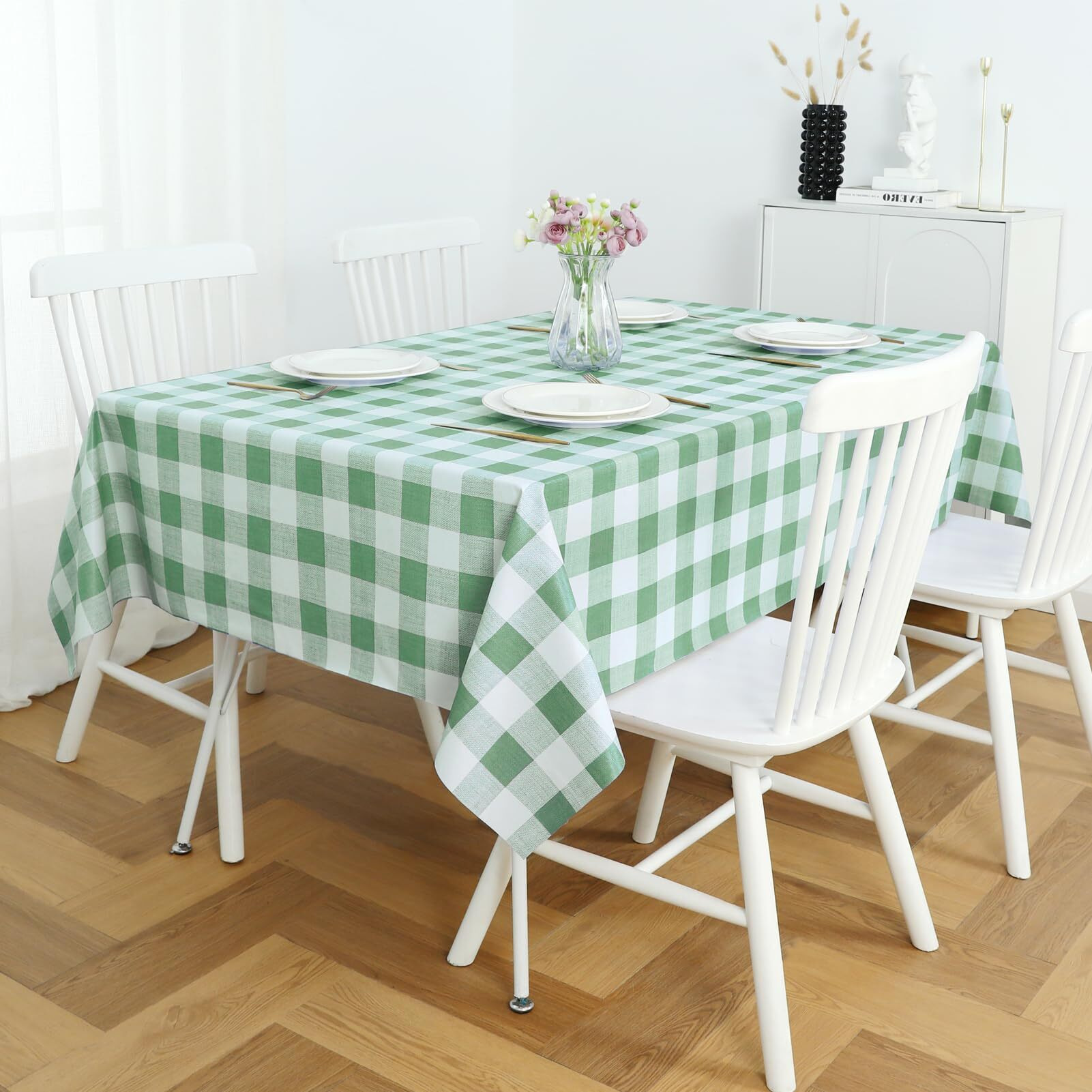 Romanstile Rectangle Plastic Tablecloth, 100% Waterproof Oil-Proof Checkered Pvc Table Cloth, Heavy Duty Vinyl Table Cover For Dining, Camping, Picnic, Outdoor - 54 X 120 Inch, Sage Green