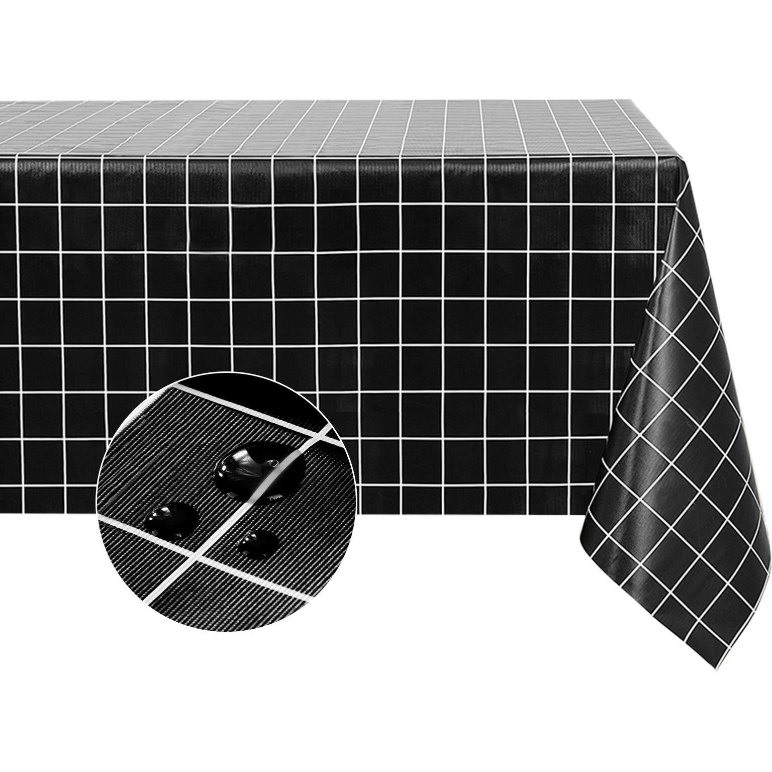 Romanstile Rectangle Plastic Tablecloth, 100% Waterproof Oil-Proof Checkered Pvc Table Cloths, Heavy Duty Vinyl Table Covers For Dining, Camping, Picnic, Outdoor - 54 X 108 Inch, Black
