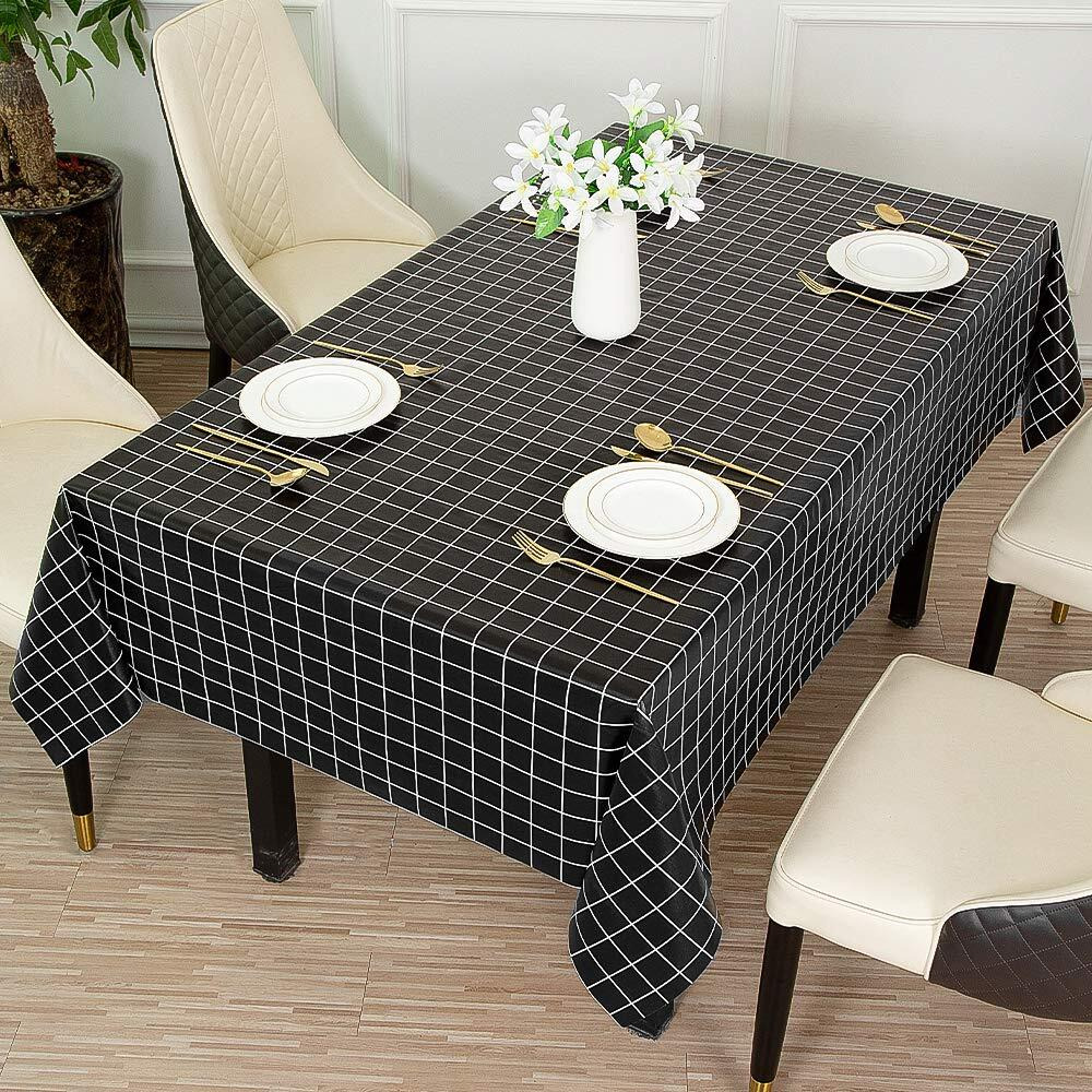 Romanstile Rectangle Plastic Tablecloth, 100% Waterproof Oil-Proof Checkered Pvc Table Cloths, Heavy Duty Vinyl Table Covers For Dining, Camping, Picnic, Outdoor - 54 X 108 Inch, Black
