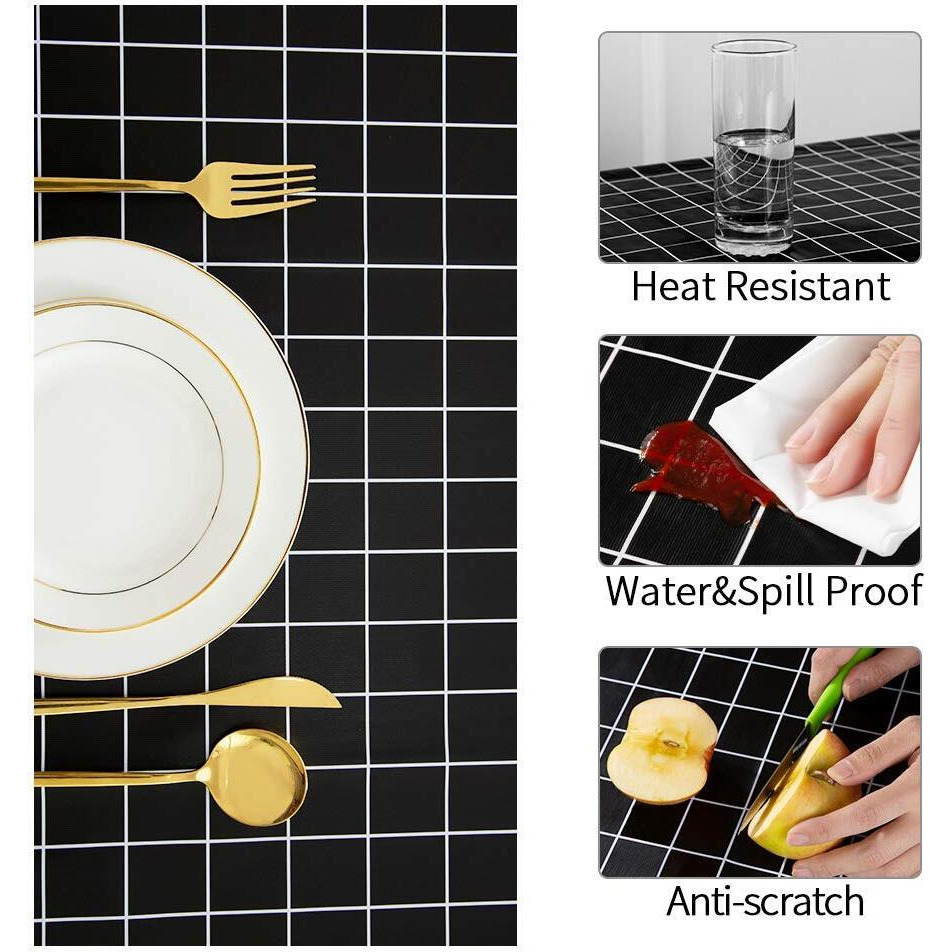 Romanstile Rectangle Plastic Tablecloth, 100% Waterproof Oil-Proof Checkered Pvc Table Cloths, Heavy Duty Vinyl Table Covers For Dining, Camping, Picnic, Outdoor - 54 X 108 Inch, Black