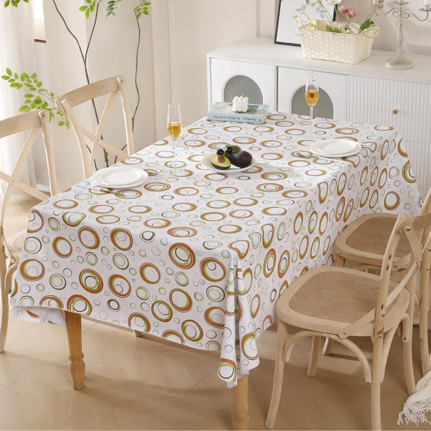 Heavy Duty Vinyl Tablecloth With Flannel Backing Waterproof Oil-Proof Plastic Table Cloth Stain-Resistant Wipeable Rectangle Or Square Table Cover For Indoor And Outdoor (Circle,54X54 Inch)