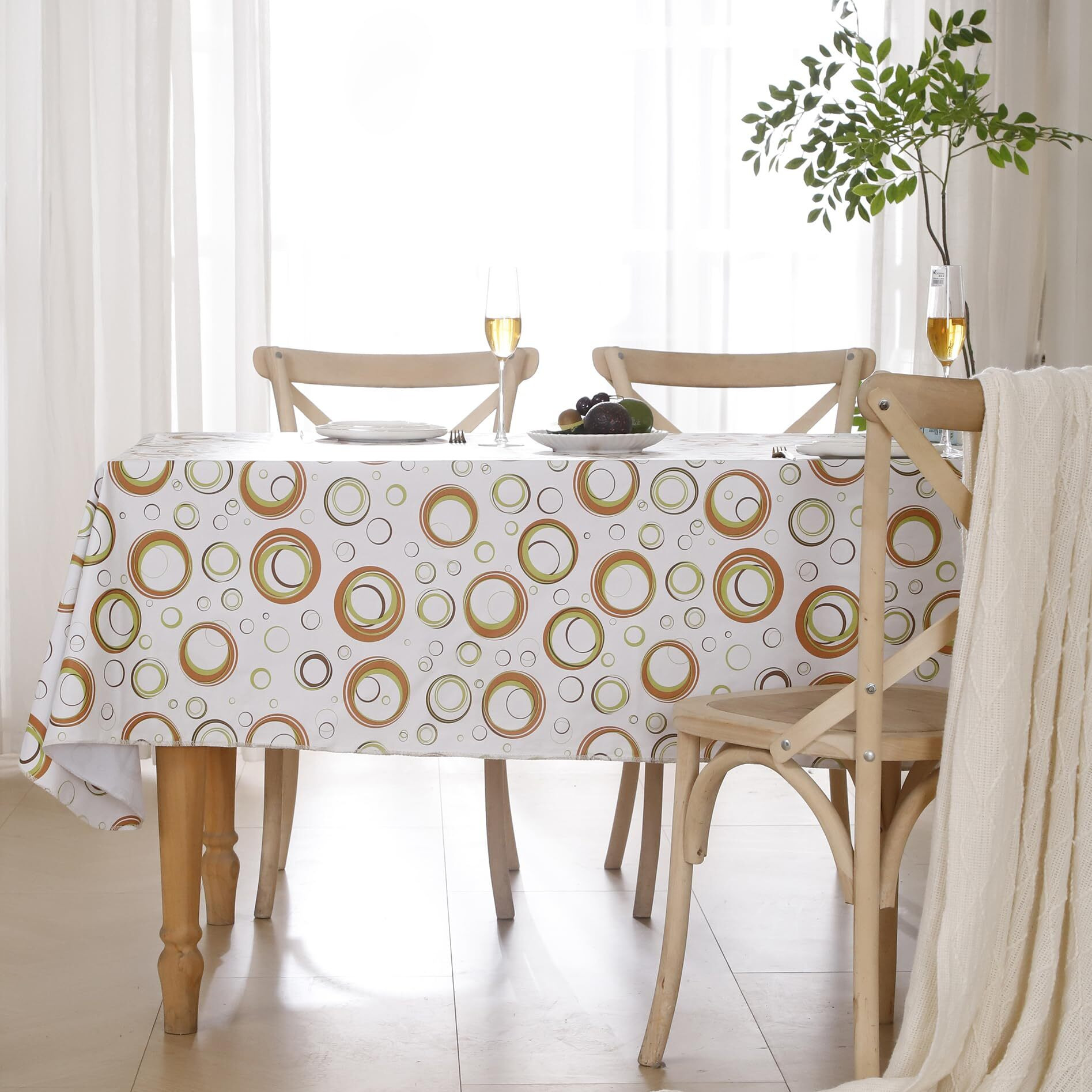 Heavy Duty Vinyl Tablecloth With Flannel Backing Waterproof Oil-Proof Plastic Table Cloth Stain-Resistant Wipeable Rectangle Or Square Table Cover For Indoor And Outdoor (Circle,54X54 Inch)