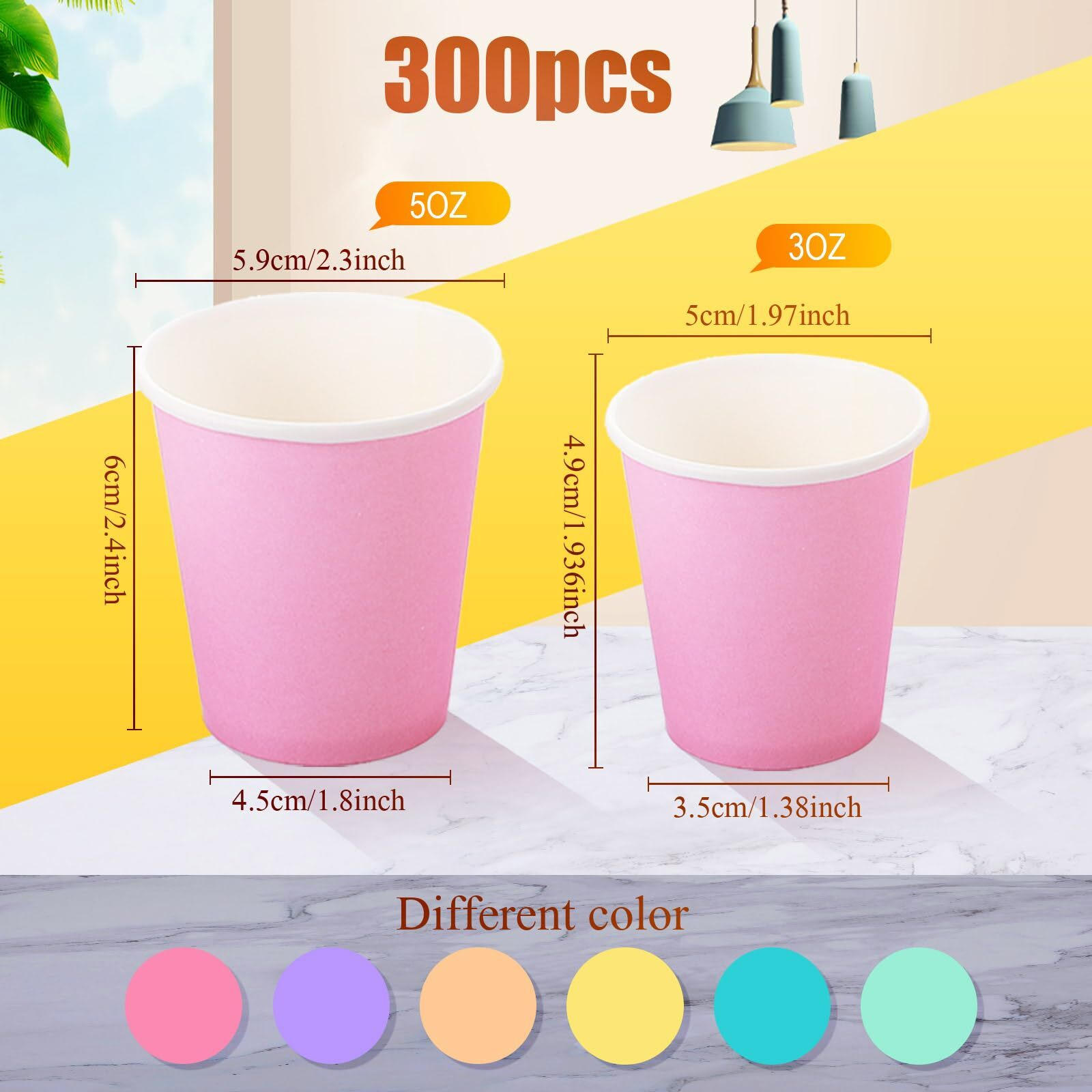 Sawysine 300 Count 3 Oz Disposable Small Paper Cups Bathroom, Mouthwash, Espresso & Snack Cups For Party, Office, Coffee, Juice & Water(Macaron)