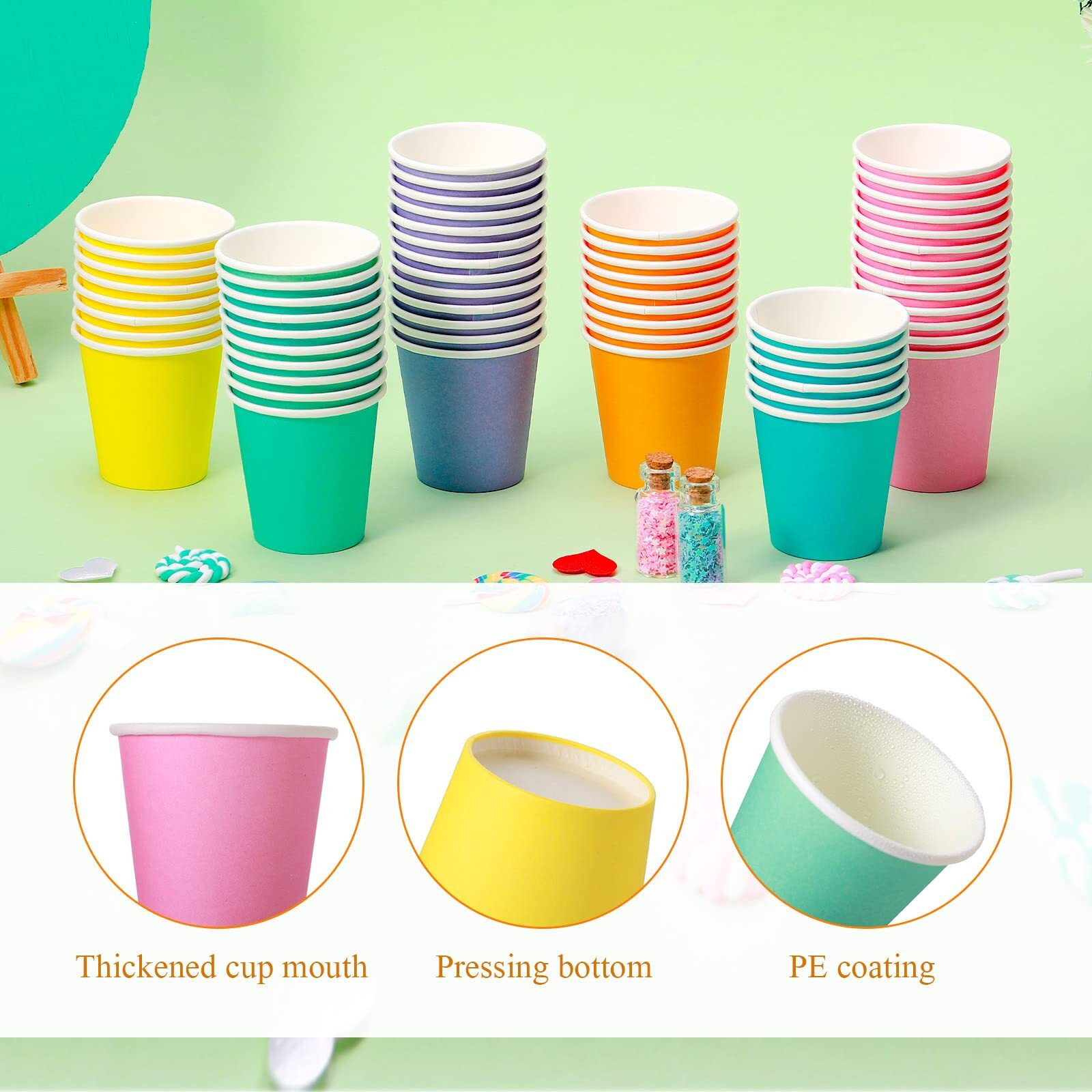 Sawysine 300 Count 3 Oz Disposable Small Paper Cups Bathroom, Mouthwash, Espresso & Snack Cups For Party, Office, Coffee, Juice & Water(Macaron)