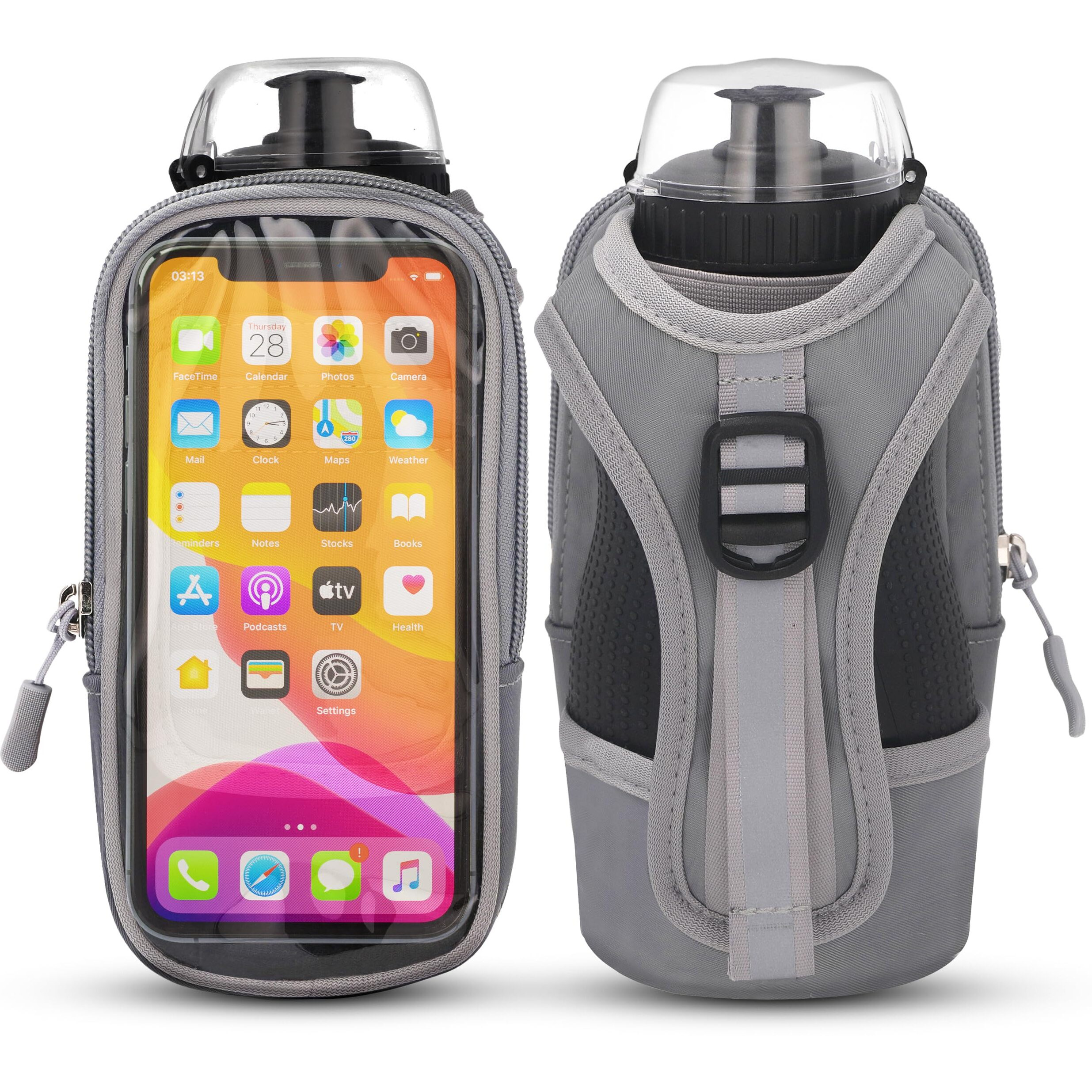Vykaa Handheld Running Water Bottle (17Oz) | Water Bottle Phone Holder | Secure Seal & Non-Slip Rubber Grip | Phone Holder For Running | Hydration Bottle | Running Water Bottle Hand
