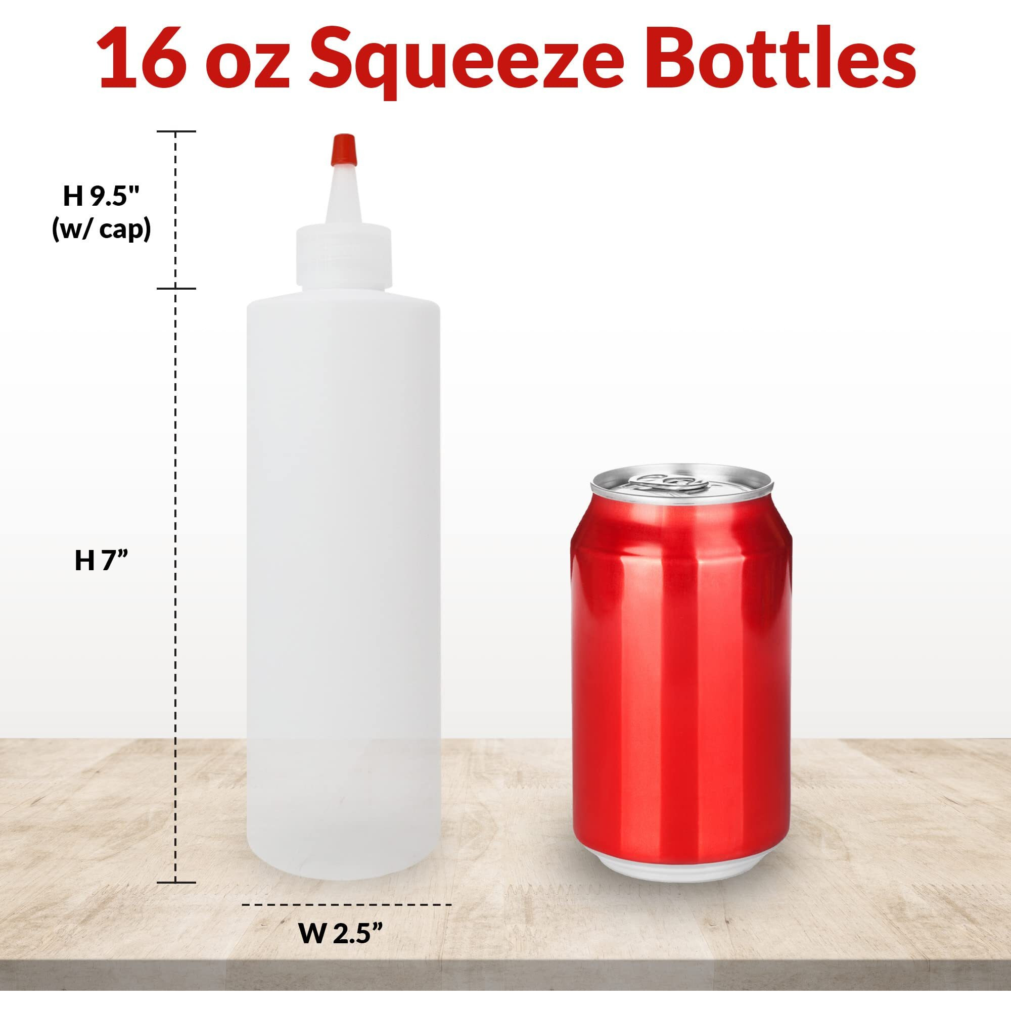 Reli. Plastic Squeeze Bottles, 16 Oz. | 10 Pack | Condiment Squeeze Bottles For Sauces | Clear W/Red Tip Cap | 16 Ounce Hot Sauce, Ketchup | Condiments, Olive Oil, Glue