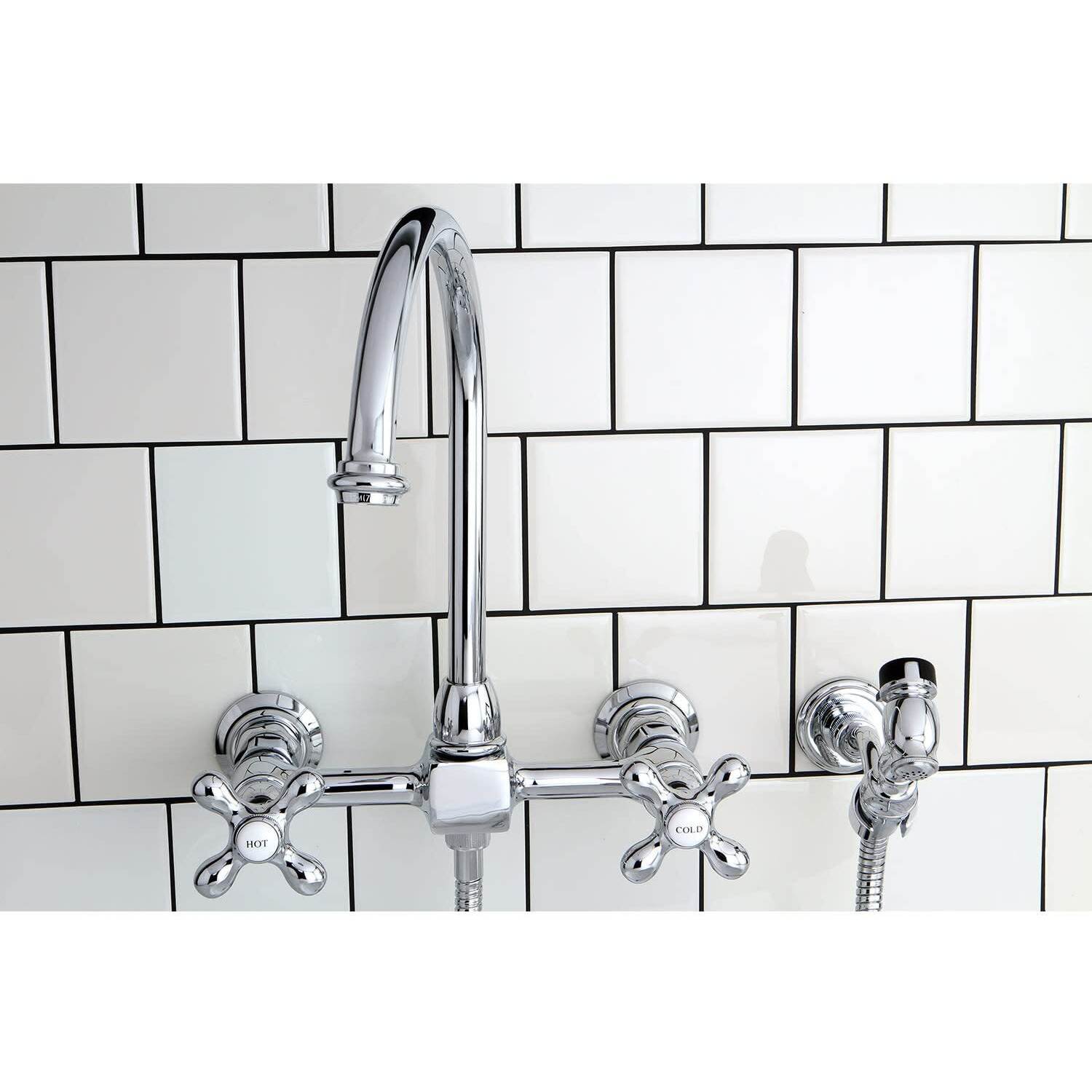 Kingston Brass Ks1295Axbs Restoration 8-Inch Centerset Wall Mount Kitchen Faucet With Brass Sprayer, Oil Rubbed Bronze