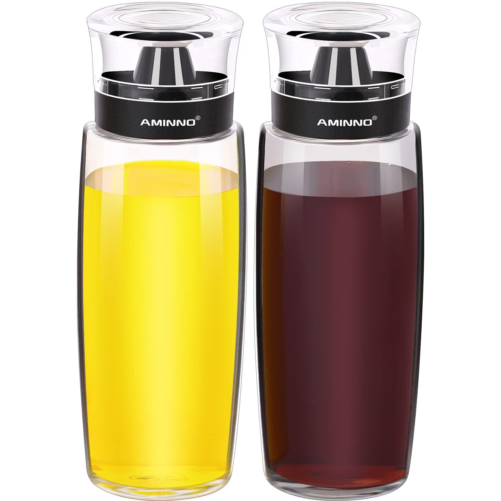 Aminno Oil And Vinegar Dispenser 2 Pack, Olive Oil And Vinegar Cruet Dispenser Bottle,Wide Opening(Easy Refilling) With Lids, Sealed Leakproof, Glass Oil Bottle For Kitchen Cooking, 9.5Oz/280Ml