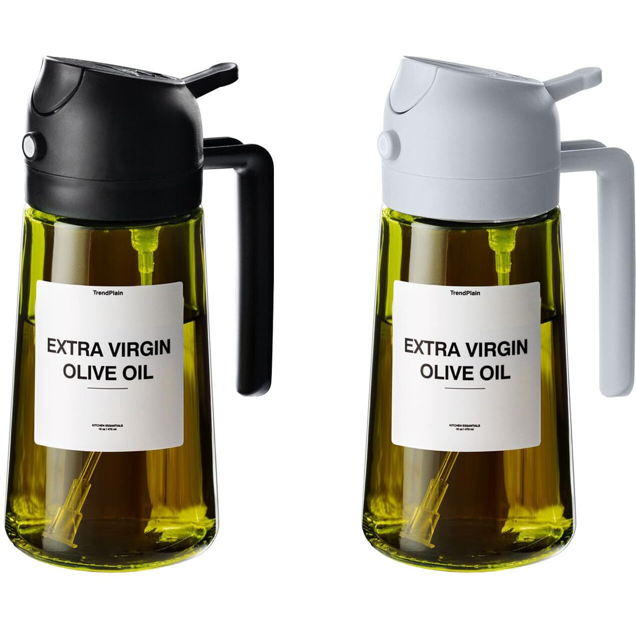 Trendplain - Original 16Oz/470Ml Olive Oil Dispenser Bottle For Kitchen Gadgets And Air Fryer Accessories - Olive Oil Sprayer For Cooking W/Stickers - Black&Ash