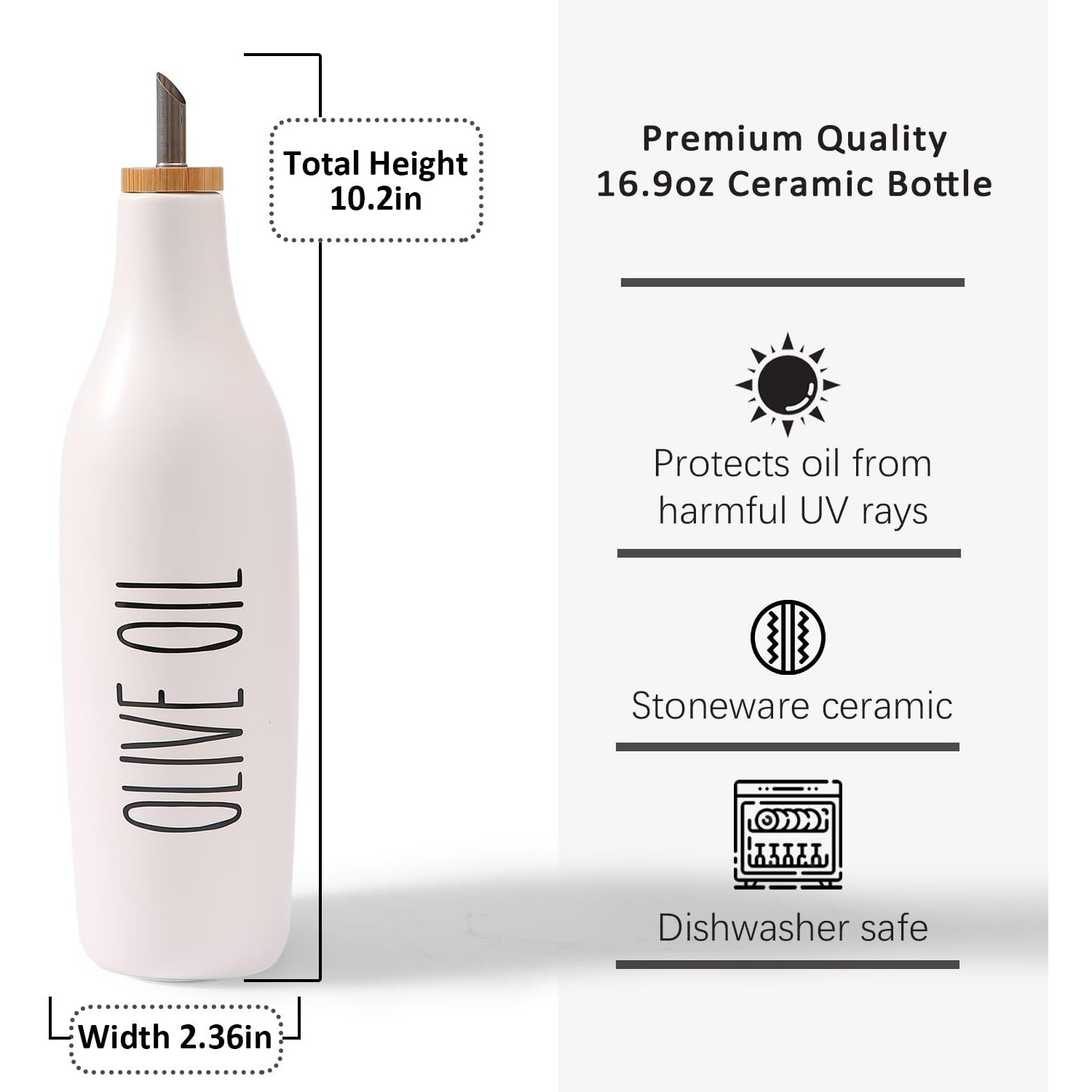 Homcdaly Olive Oil And Vinegar Dispenser Set, 16Oz Ceramic Oil Dispenser For Kitchen, Kitchen Dispenser Bottle For Evoo Vinegar Syrups, Modern Farmhouse Design | Set Of 2 - P-White
