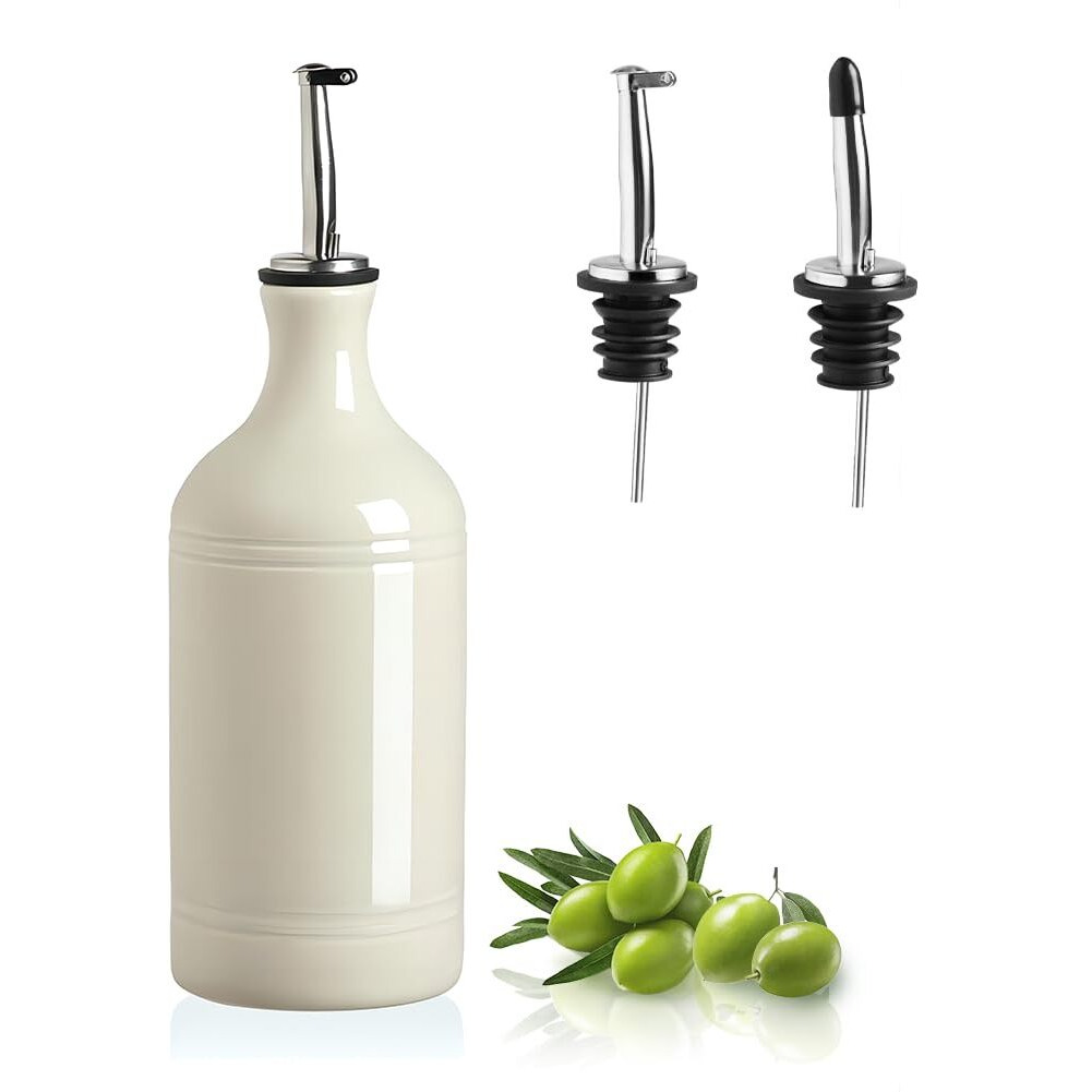 Sweejar Ceramic Olive Oil Dispenser Bottle, Opaque Oil Cruet Protects Oil To Reduce Oxidation, Suitable For Storage Oil, Vinegar, Coffee Syrups & Other Liquids, Pack Of 1, 15.5 Fl Oz (Beige)