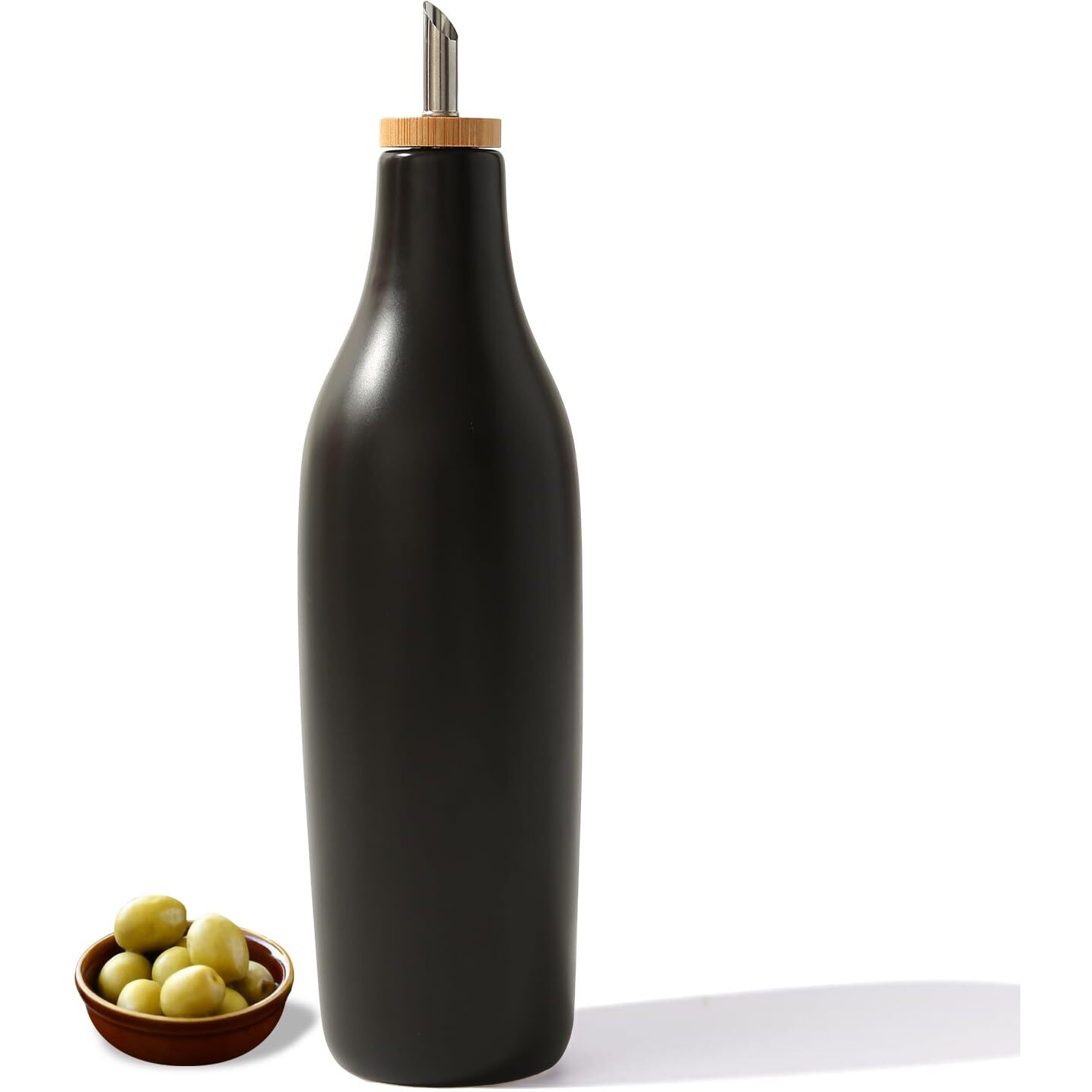 Homcdaly Ceramic Olive Oil Dispenser For Kitchen, Stoneware 16Oz Oil And Vinegar Bottles Dispenser, Kitchen Dispenser Bottle For Evoo Vinegar Syrups, Modern Farmhouse Design(B)