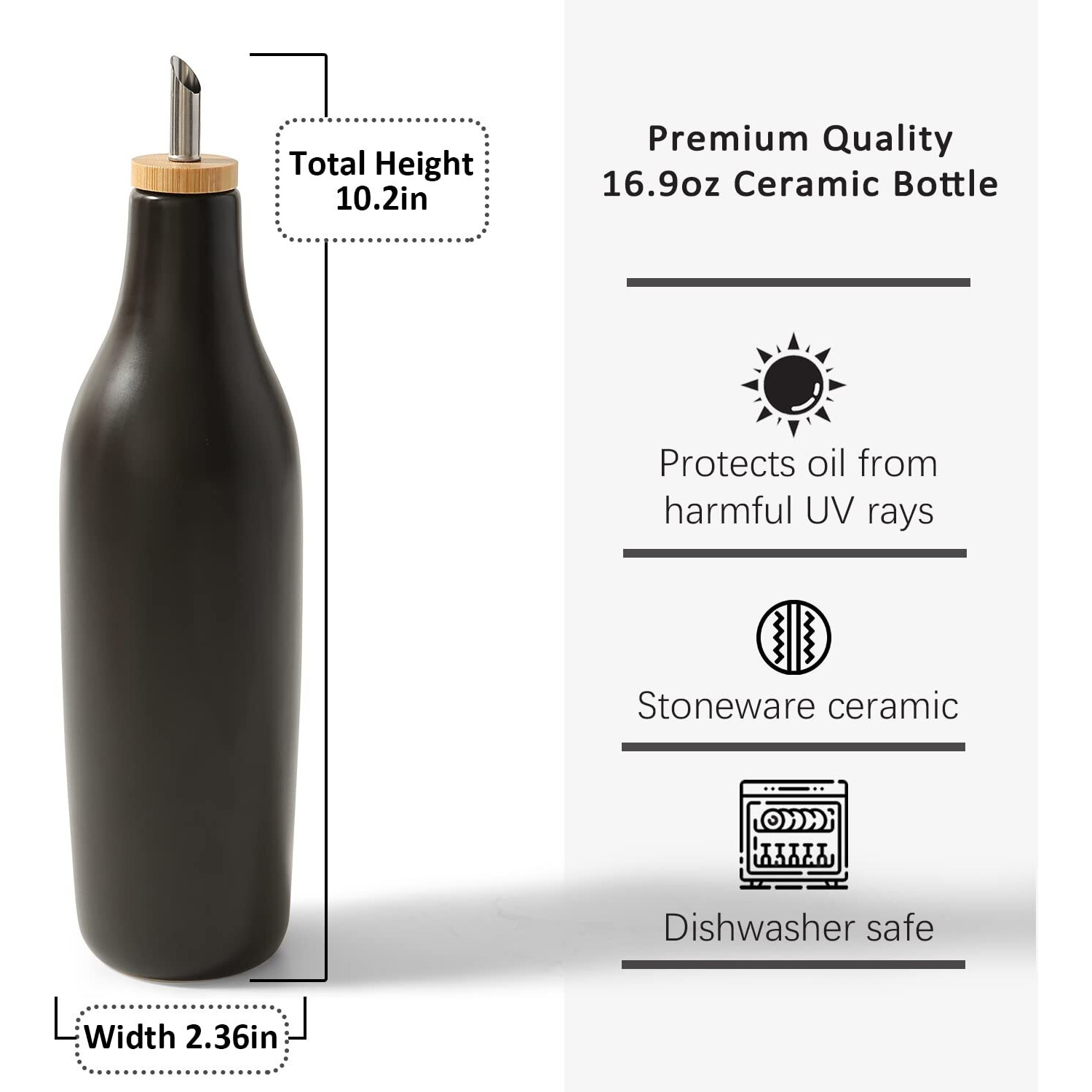 Homcdaly Ceramic Olive Oil Dispenser For Kitchen, Stoneware 16Oz Oil And Vinegar Bottles Dispenser, Kitchen Dispenser Bottle For Evoo Vinegar Syrups, Modern Farmhouse Design(B)