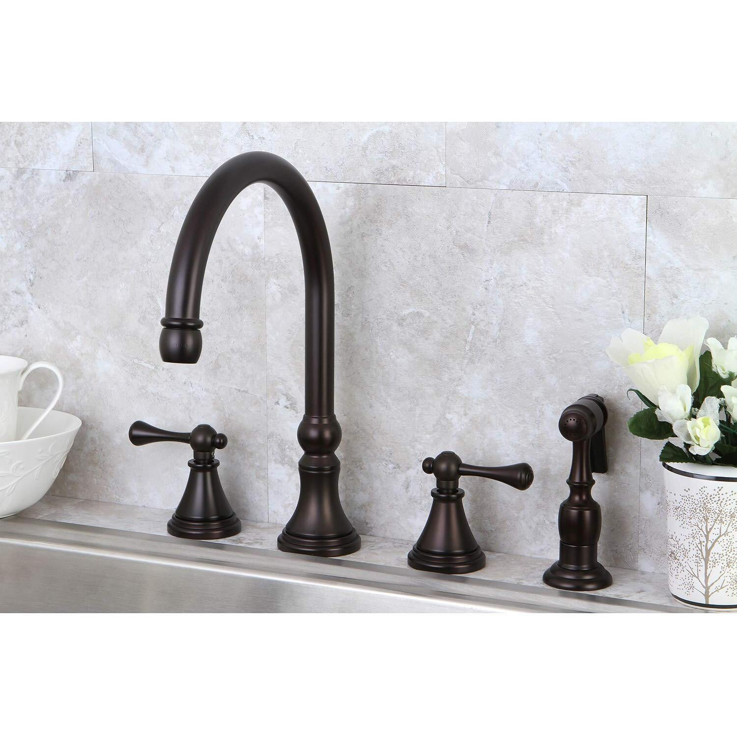 Kingston Brass Governor Ks2795Blbs Widespread Kitchen Faucet, Oil Rubbed Bronze, 8-1/4 Inch In Spout Reach