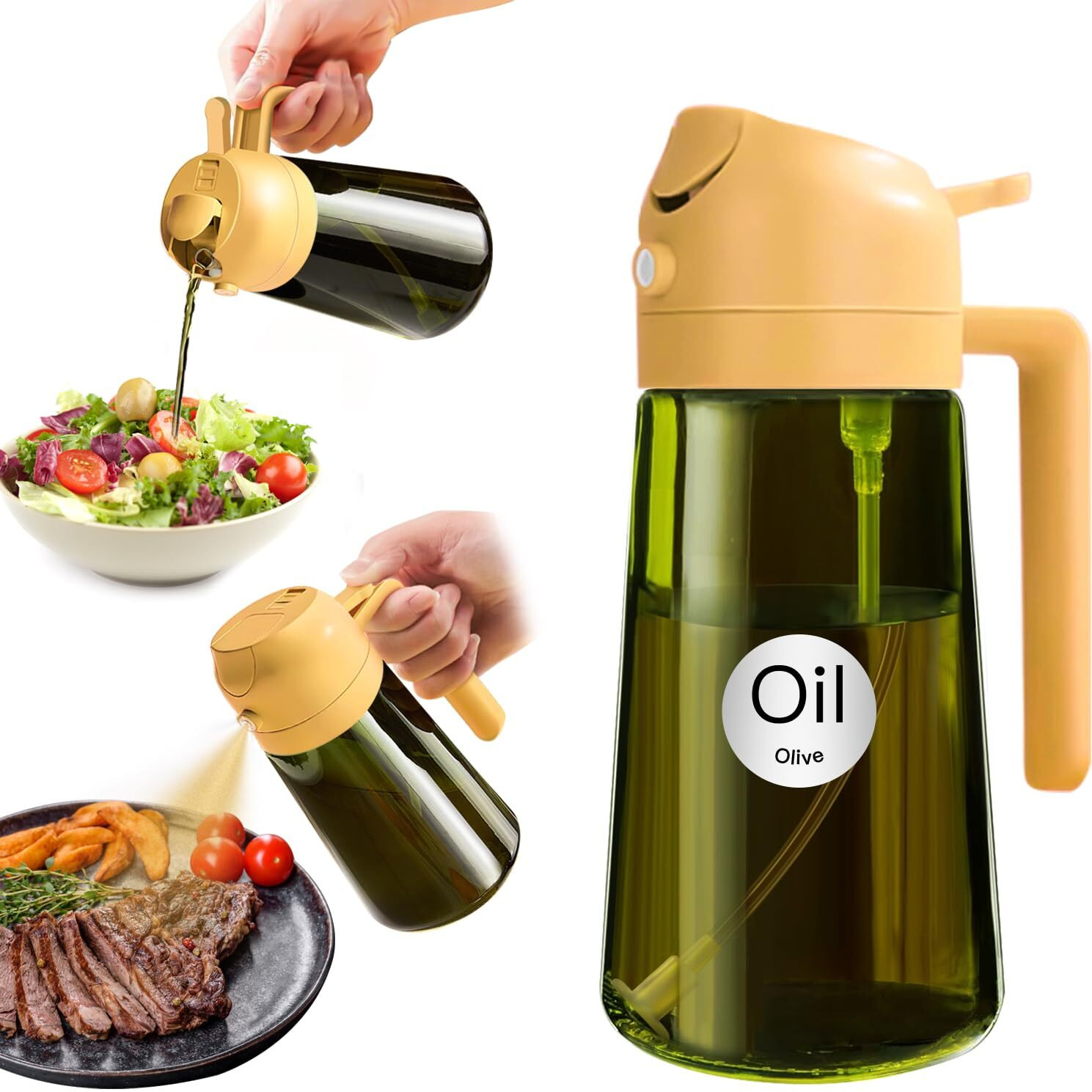 Yarramate 16Oz/470Ml Light-Blocking Dark Oil Sprayer For Cooking, 2 In 1 Olive Oil Dispenser Bottle For Kitchen, Premium Dark Green Glass Oil Bottle, Food-Grade Oil Mister For Air Fryer, Bbq (Orange)