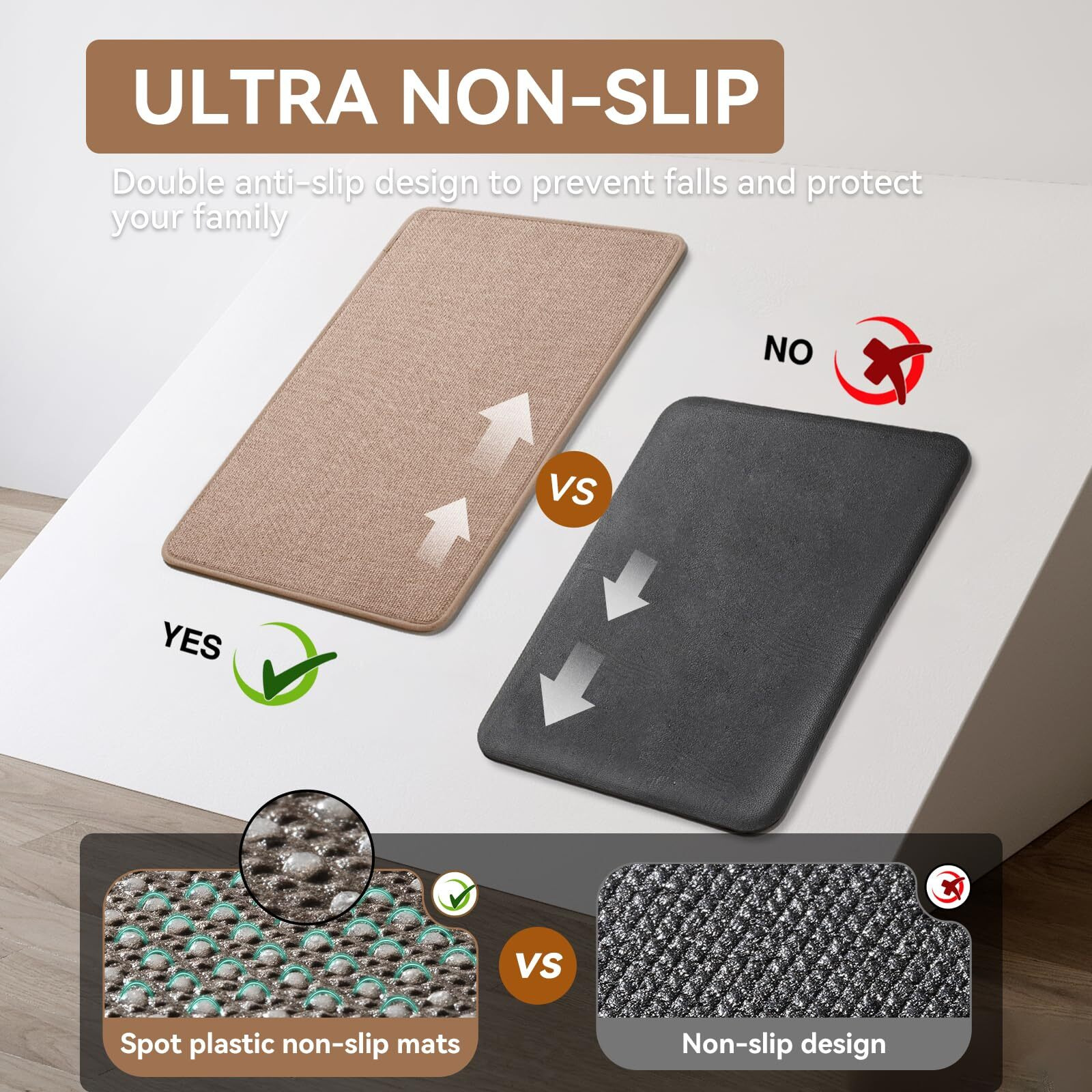 Ydkgl Anti Fatigue Kitchen Mats For Floor, Kitchen Rugs Non Slip Washable, Super Absorbent Oil And Water Linen-Look Woven Runner Rug, Kitchen Sink Mat Standing Mat For Kitchen, Brown 17"&quotX47""