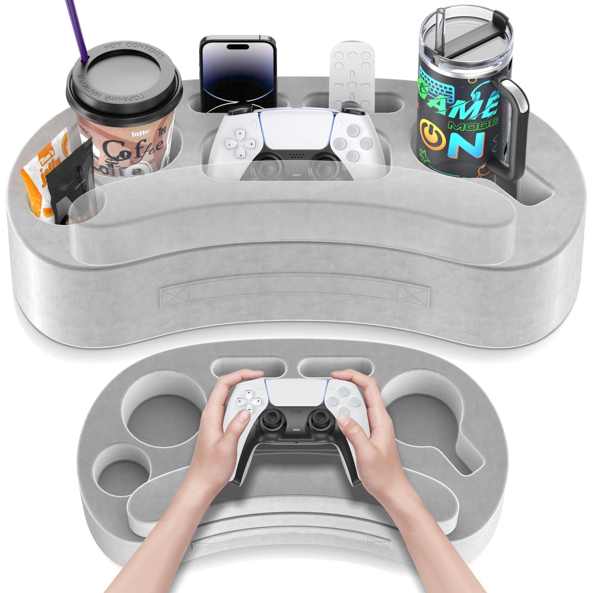 Couch Cup Holder Pillow With 6 Slots, Couch Caddy & Buddy With Armrest Cushion As Gaming Pillow, Couch Drink Or Snack Holder, Sofa Organizer For Cup, Drink, Game Controller, Remote, Phone