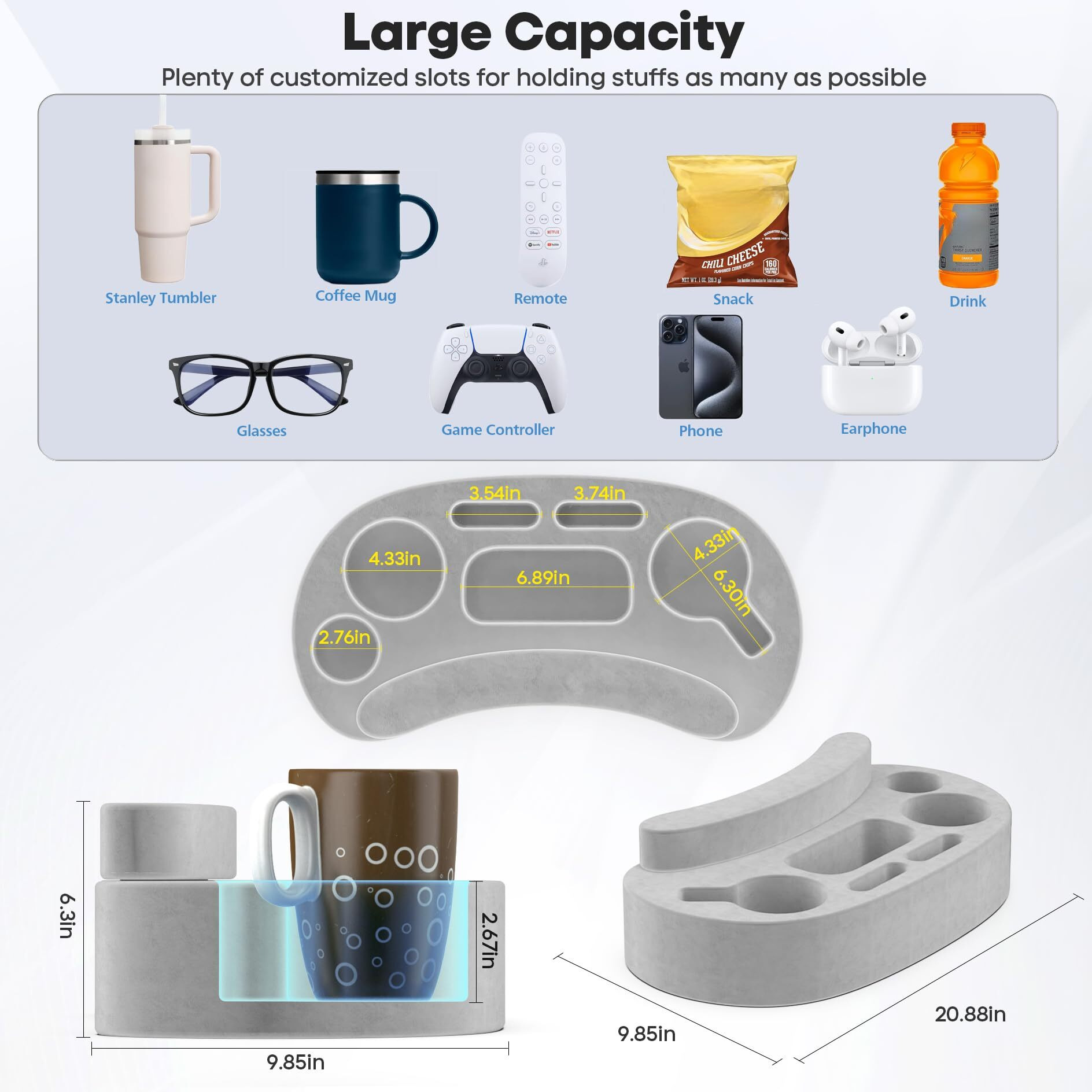 Couch Cup Holder Pillow With 6 Slots, Couch Caddy & Buddy With Armrest Cushion As Gaming Pillow, Couch Drink Or Snack Holder, Sofa Organizer For Cup, Drink, Game Controller, Remote, Phone
