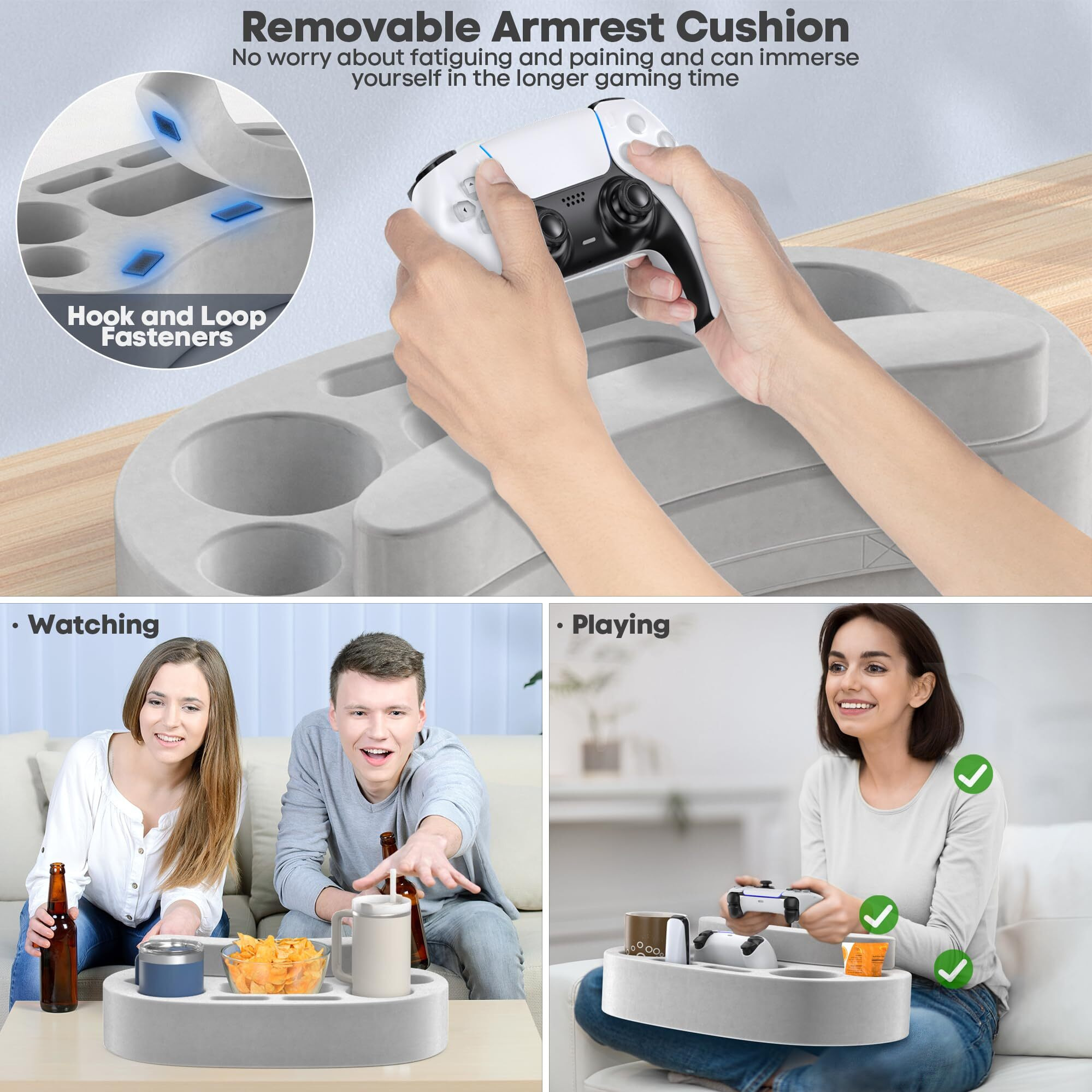 Couch Cup Holder Pillow With 6 Slots, Couch Caddy & Buddy With Armrest Cushion As Gaming Pillow, Couch Drink Or Snack Holder, Sofa Organizer For Cup, Drink, Game Controller, Remote, Phone