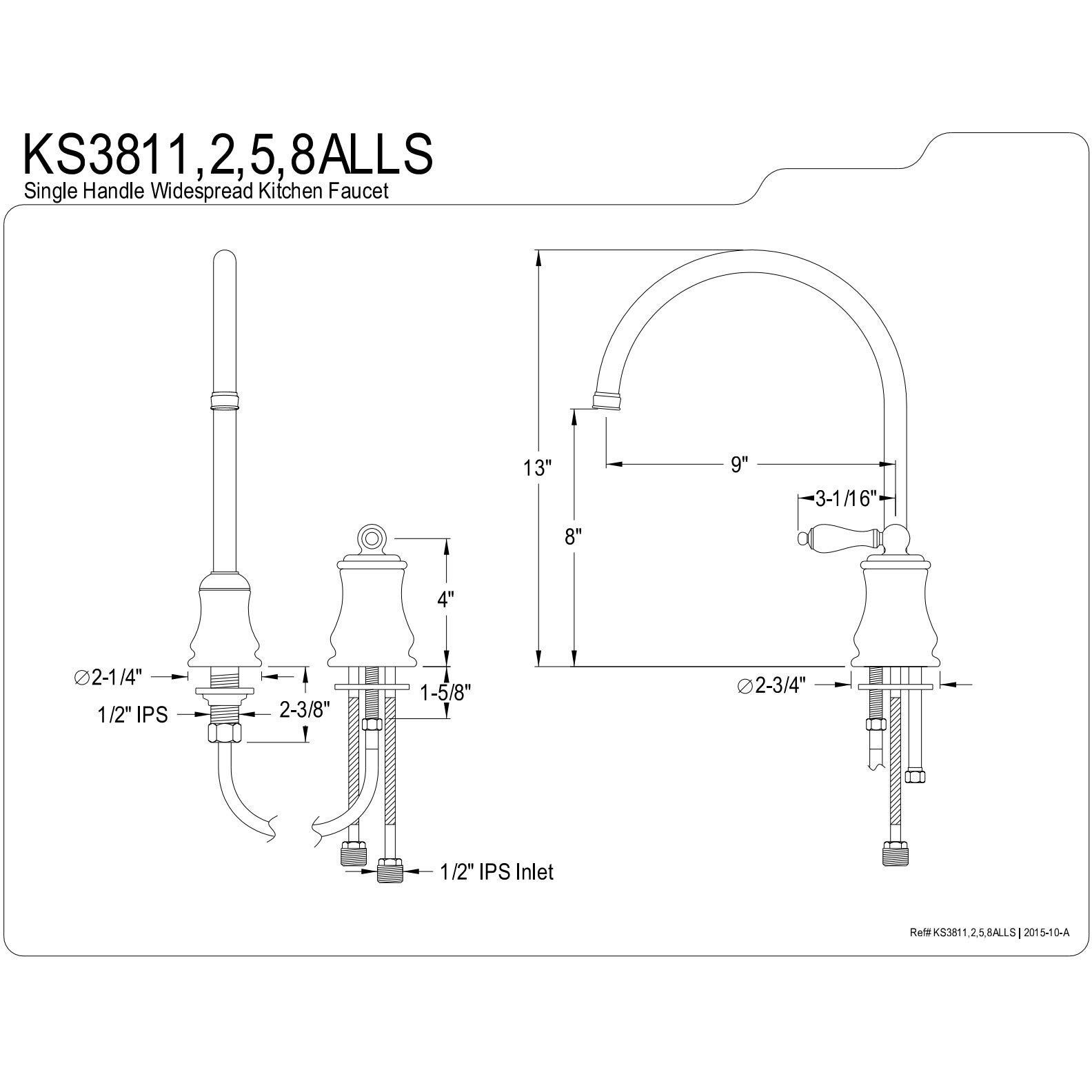 Kingston Brass Ks3815Alls Restoration Widespread Kitchen Faucet, 9"" Spout Reach, Oil Rubbed Bronze