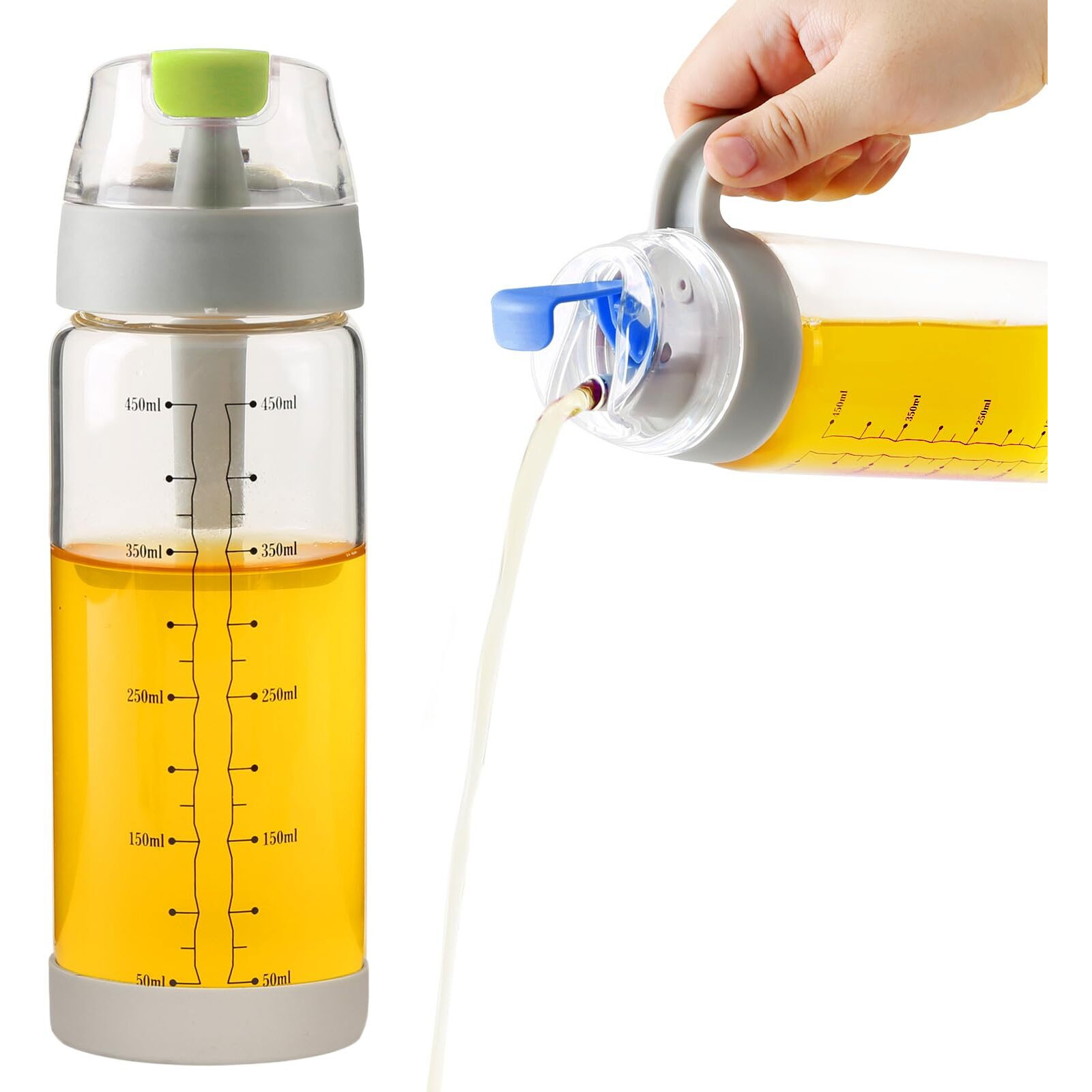 Cheftoon Oil And Vinegar Dispenser Set,2 Glass Oil Bottles With No Drip Spout,450Ml Olive Oil Bottle,Ideal Kitchen Oil Dispenser