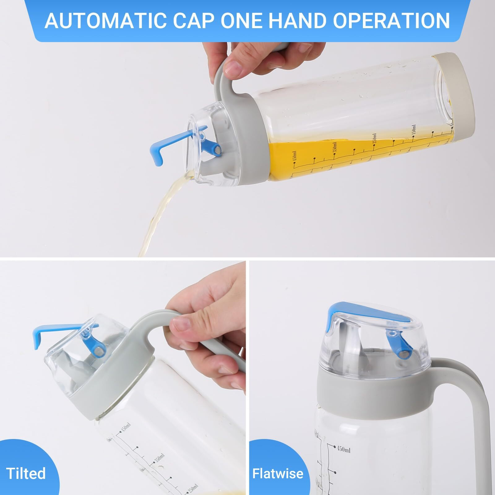 Cheftoon Oil And Vinegar Dispenser Set,2 Glass Oil Bottles With No Drip Spout,450Ml Olive Oil Bottle,Ideal Kitchen Oil Dispenser