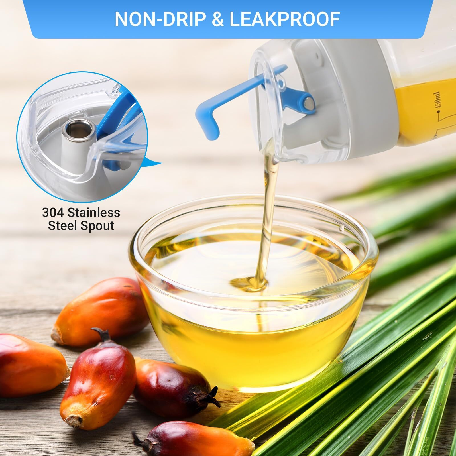 Cheftoon Oil And Vinegar Dispenser Set,2 Glass Oil Bottles With No Drip Spout,450Ml Olive Oil Bottle,Ideal Kitchen Oil Dispenser