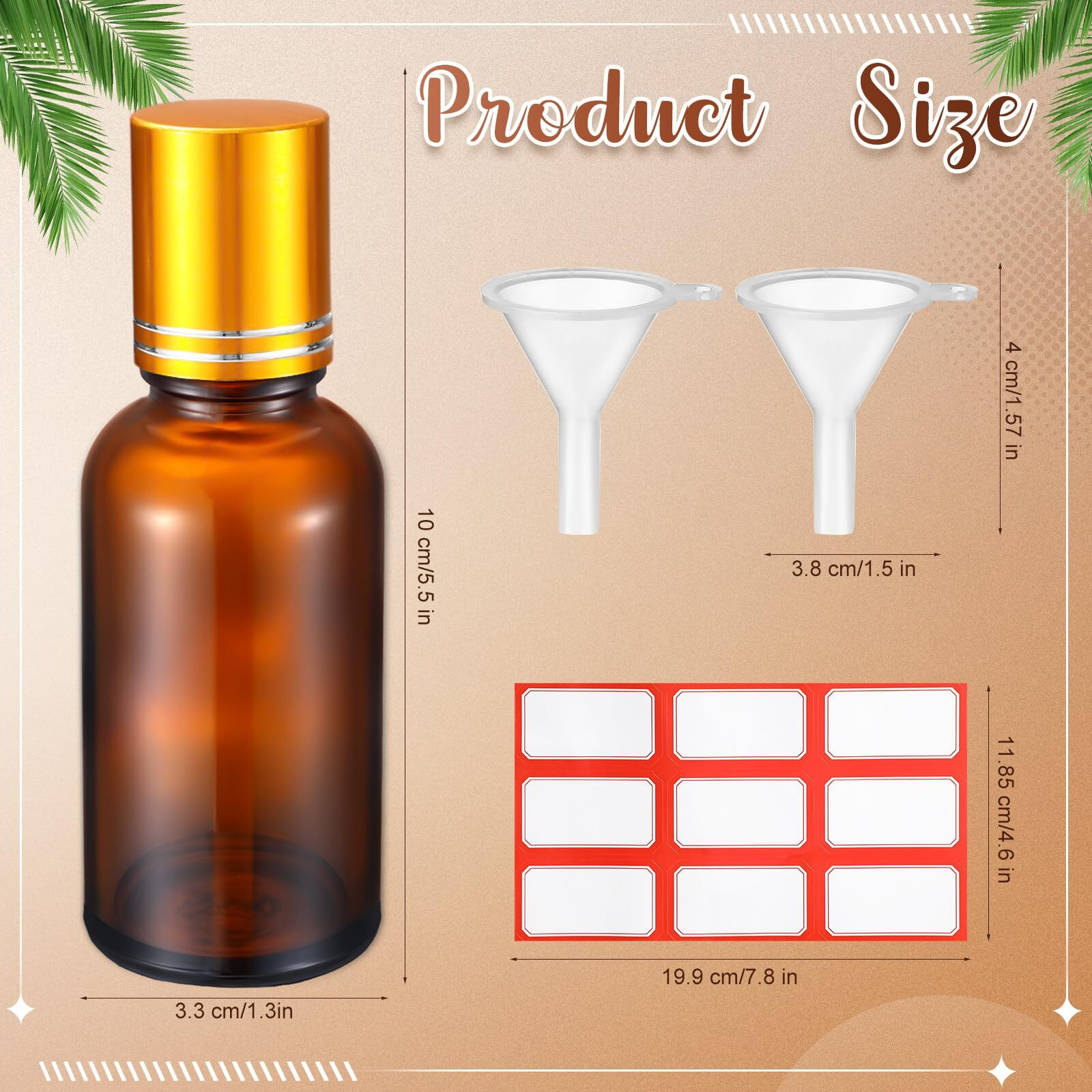 Sumind 12 Pcs 30Ml Roller Glass Bottle Essential Oil With Stainless Steel Refillable Sample Container Brown Empty Roller Bottle Applicator With Funnel Sticker For Travel (Gold)