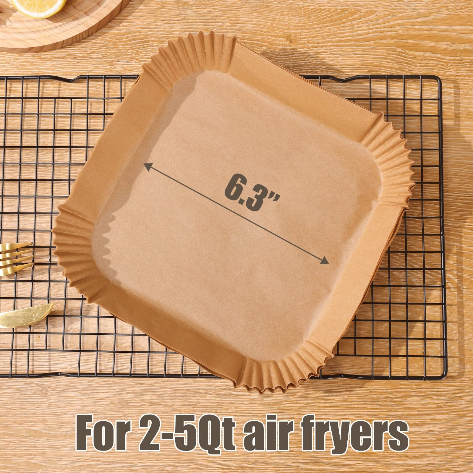 Golden Associate Disposable Paper Liner Square 250 Pcs For 2 To 5 Qt Air Fryer Baskets, Non-Stick Oil-Proof Parchment Liner Cooking Paper
