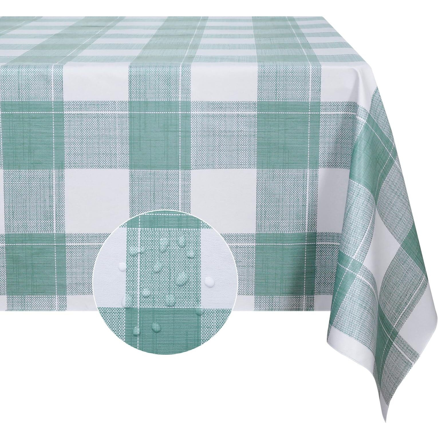 Romanstile Rectangle Plastic Tablecloth, 100% Waterproof Oil-Proof Checkered Pvc Table Cloth, Heavy Duty Vinyl Table Cover For Dining, Camping, Picnic, Outdoor - 54 X 120 Inch, Sage Green Checkered