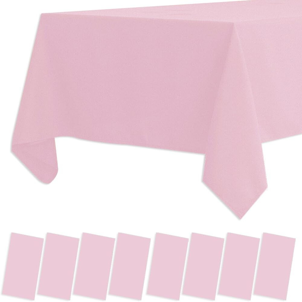 8 Pack Pink Plastic Table Covers - Waterproof, Oil-Proof, Light Weight - 54 X 108 In - Bbq, Picnic, Birthday, Wedding Parties