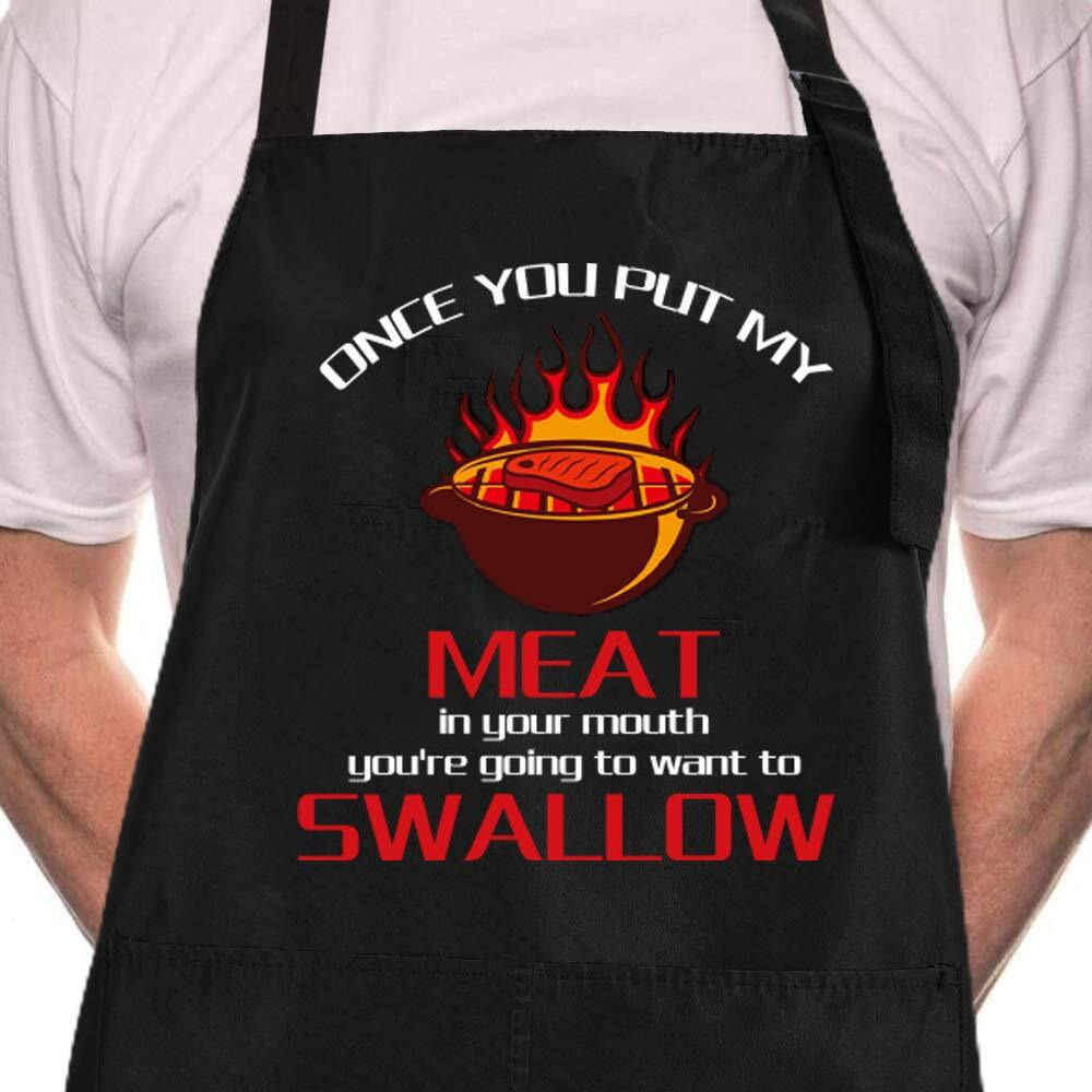 Zooron Funny Black Chef Aprons For Men, Once You Put My Meat In Your Mouth, Adjustable Bbq Kitchen Cooking Aprons With Pocket Waterproof Oil Proof Fathers Day/Birthday